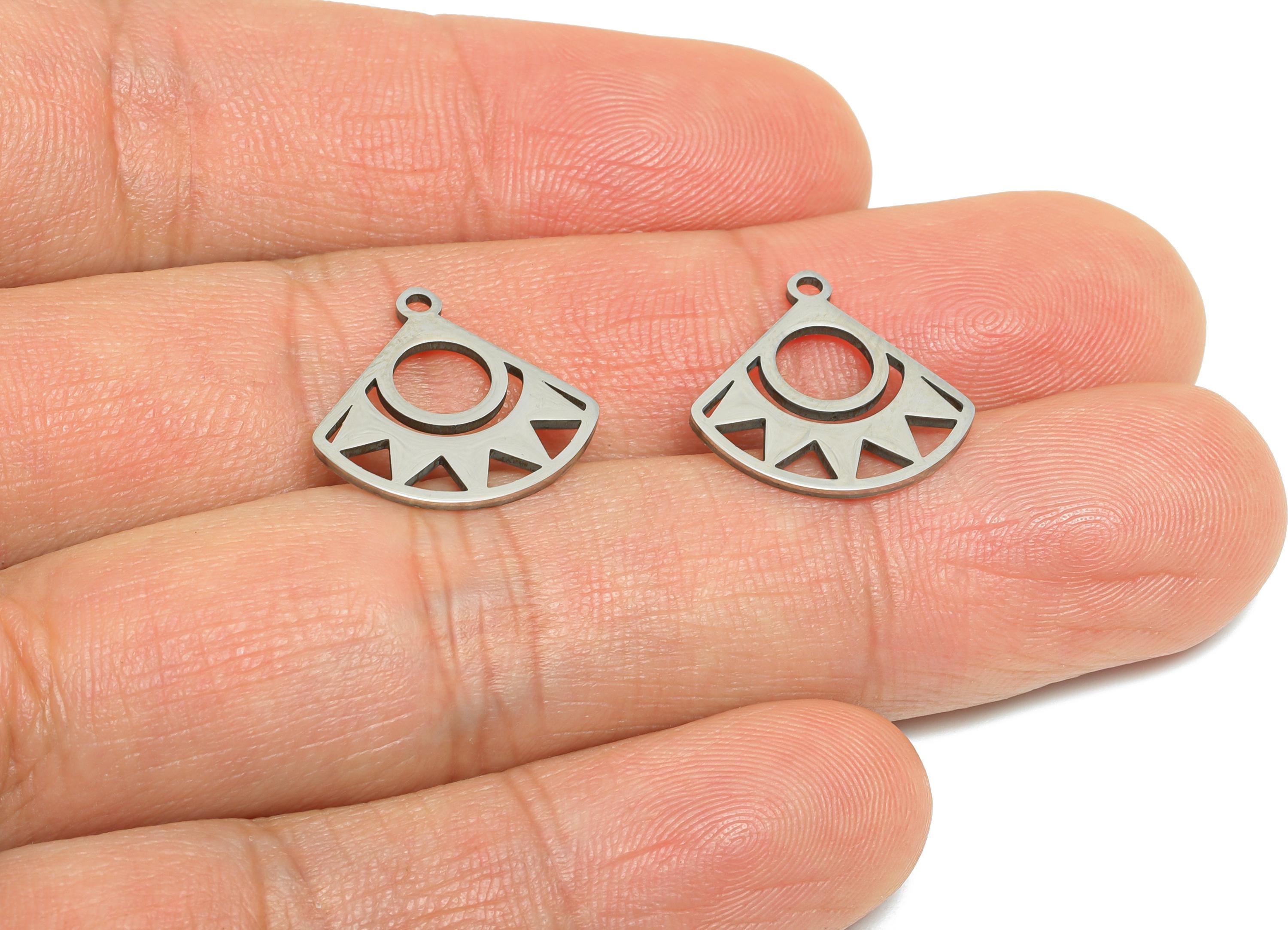 Steel Fan Sunshine Charm - Geometric Modern Pendant - Laser Cut Industrial Chic Jewelry - Stainless Steel Charm - 16.8x16.75x0.98mm - SS2465 - DOMEDBAZAAR