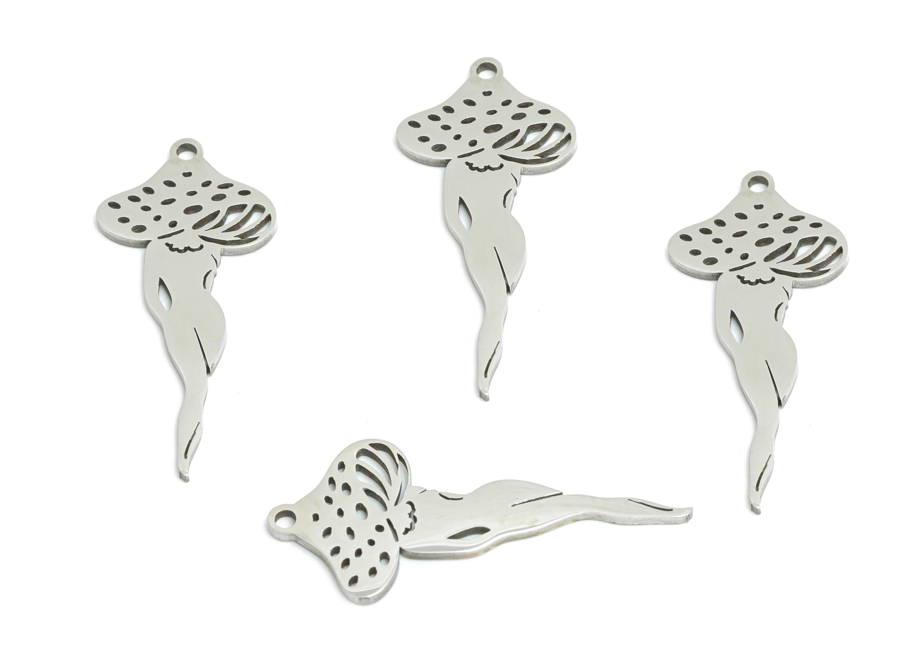 Mushroom Fairy Pendant - Whimsical Steel Fungi Spirit Charm - Enchanted Fungi Woman Charm - Boho Jewelry Making - 24.8x11x0.98mm - SS2483 - DOMEDBAZAAR