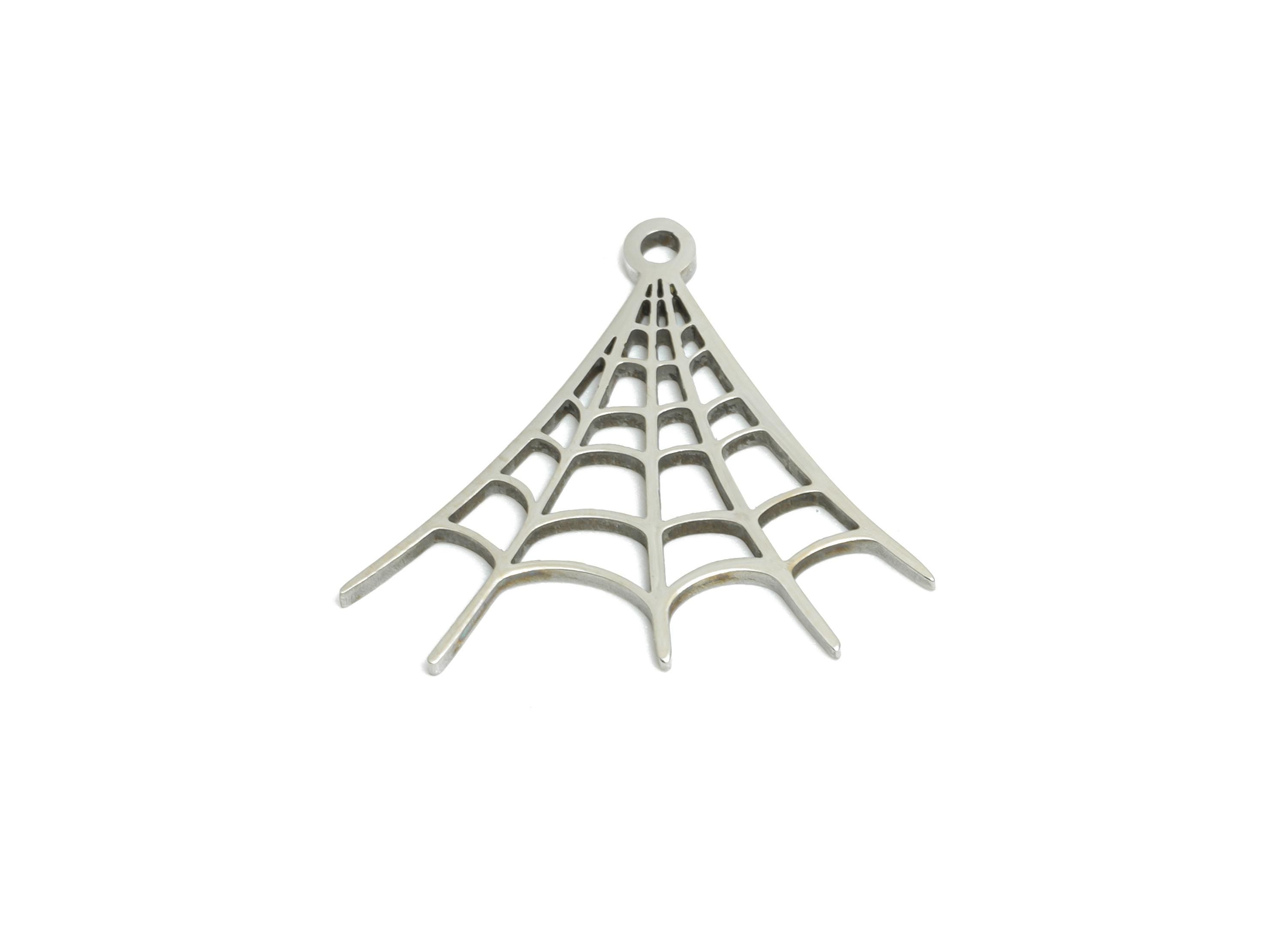 Steel Spider Web Pendant - Gothic Web Charm for Jewelry - Laser Cut Web Metal Charm - Stainless Steel Charm - 17.8x19.74x0.98mm - SS2440 - DOMEDBAZAAR