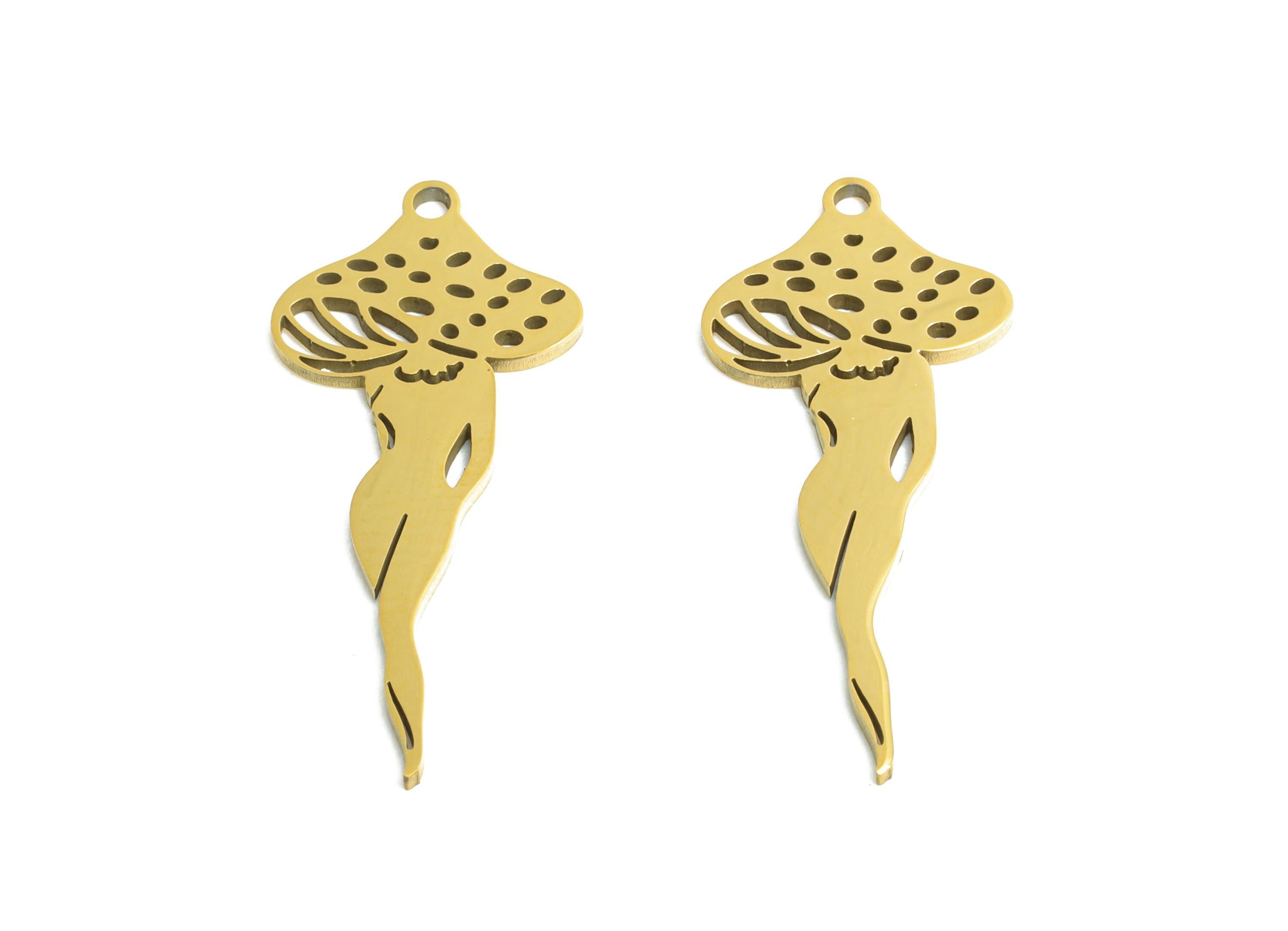 Mushroom Fairy Pendant - Whimsical Steel Fungi Spirit Charm - Enchanted Fungi Woman Charm - 18K Real Vacuum Plated - 24.8x11x0.98mm -SS2483G - DOMEDBAZAAR