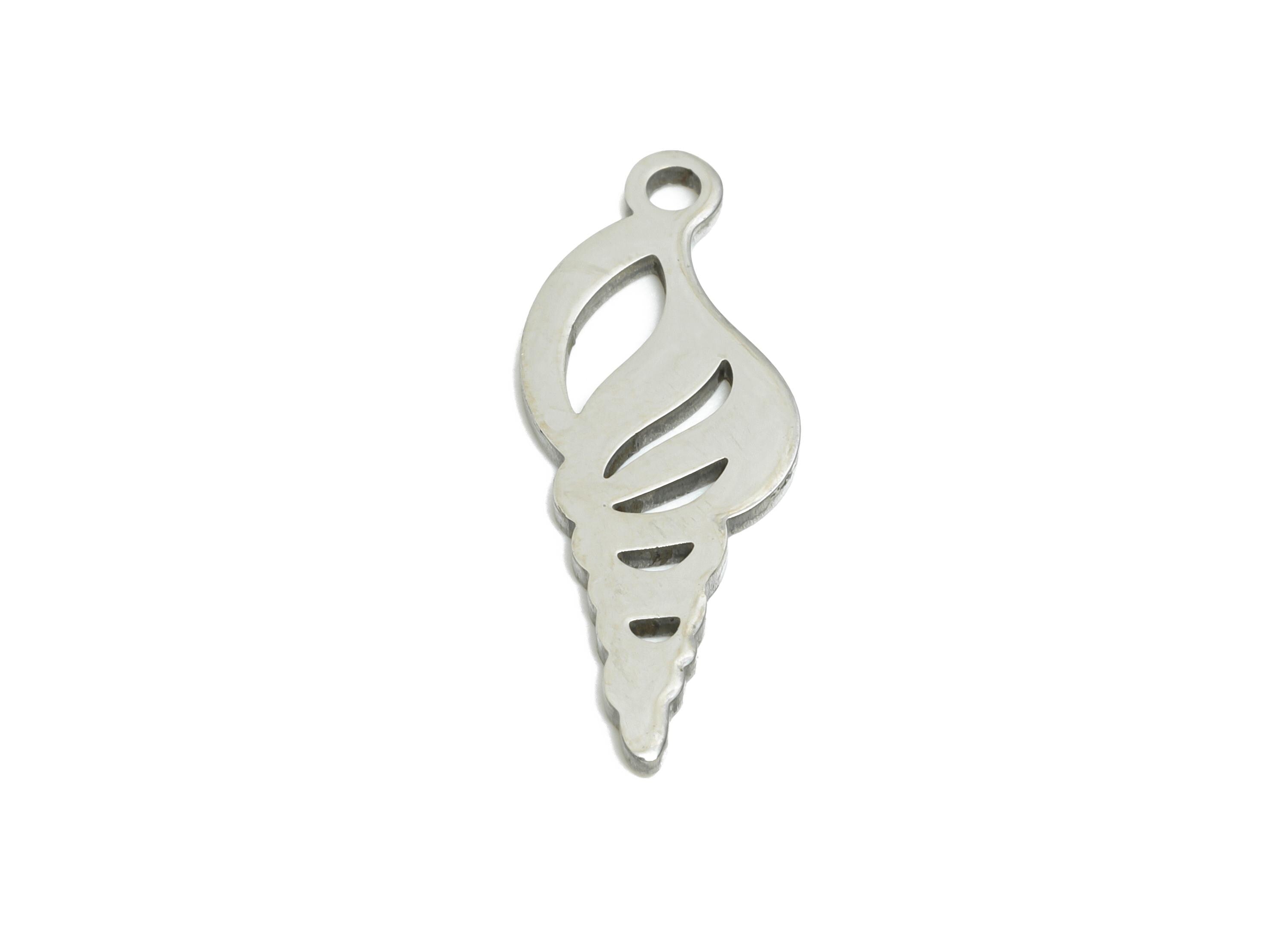 Stainless Steel Seashell Charm - Steel Marine Life Charm - Minimalist Conch Shell Charm - Nautical Sea Shell Jewelry - 20x7x0.98mm - SS2436