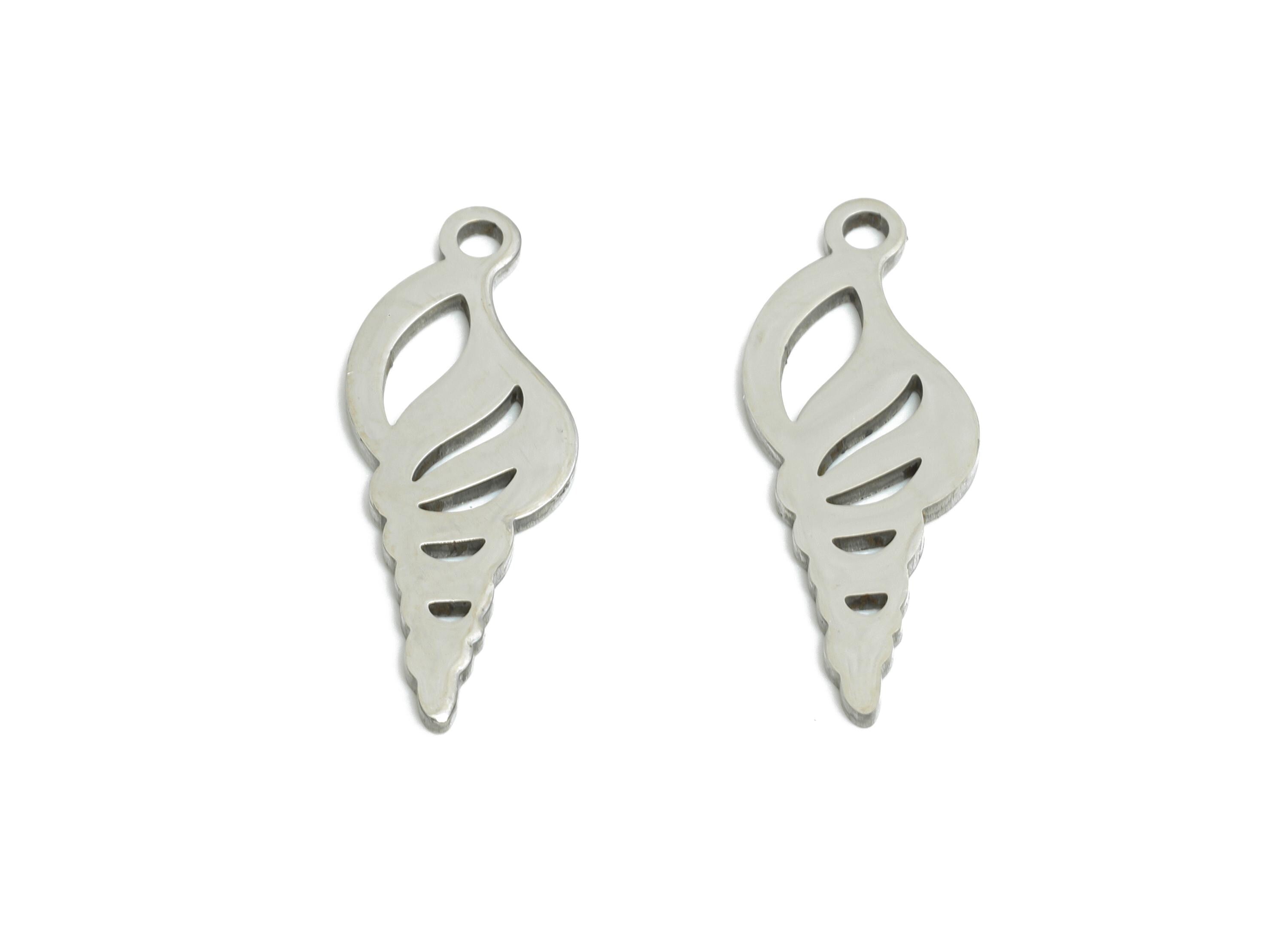 Stainless Steel Seashell Charm - Steel Marine Life Charm - Minimalist Conch Shell Charm - Nautical Sea Shell Jewelry - 20x7x0.98mm - SS2436