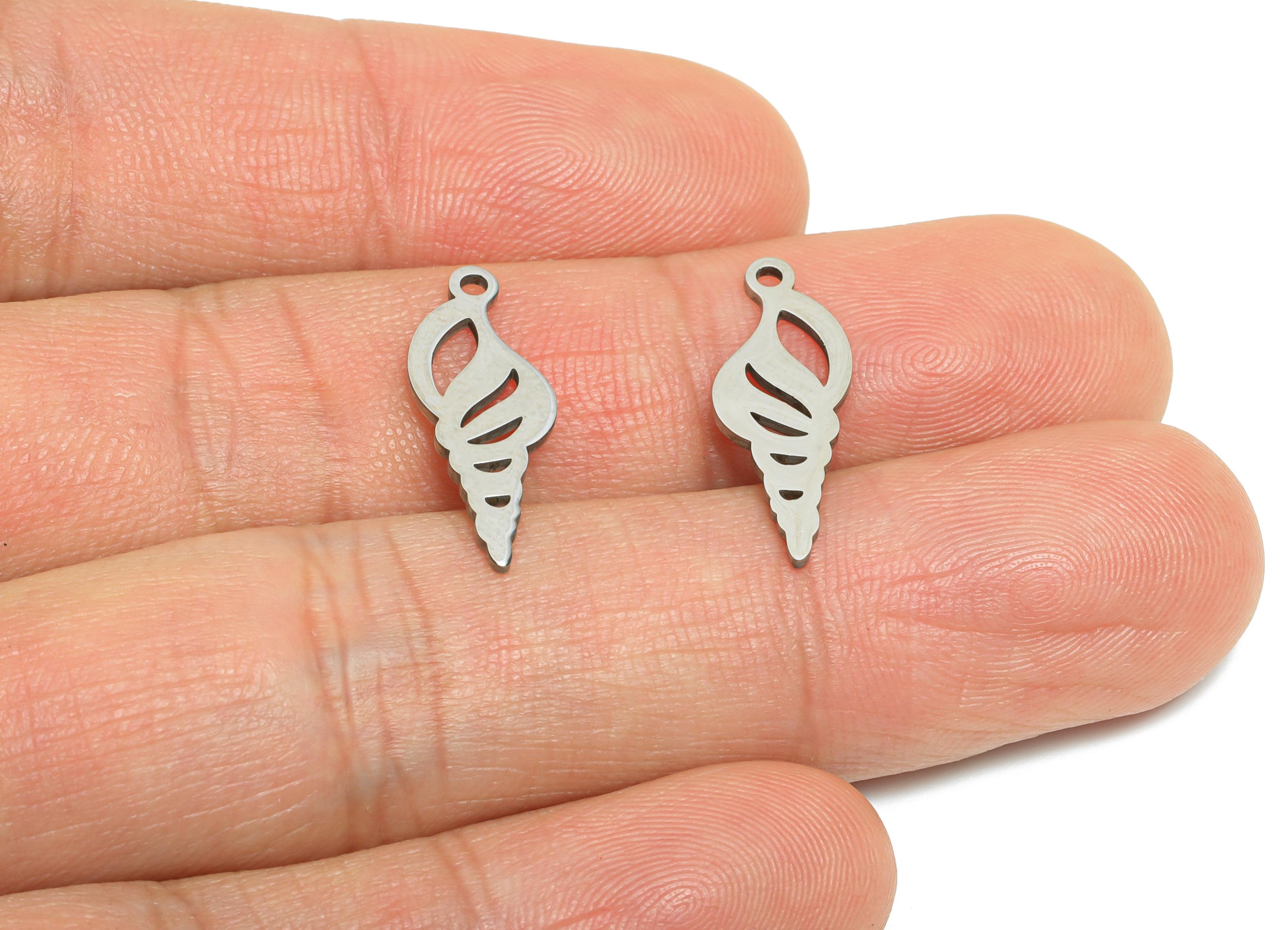 Stainless Steel Seashell Charm - Steel Marine Life Charm - Minimalist Conch Shell Charm - Nautical Sea Shell Jewelry - 20x7x0.98mm - SS2436