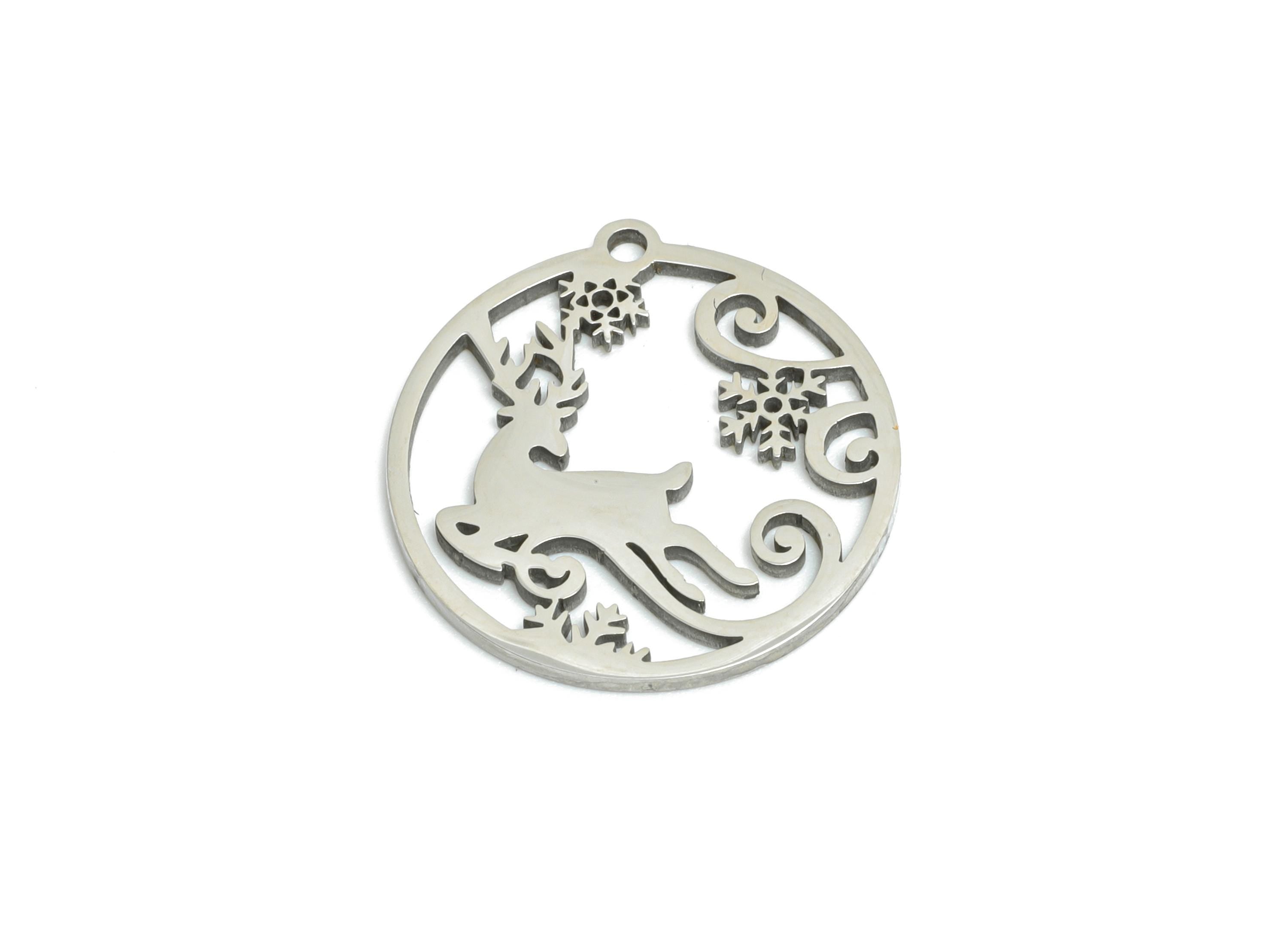 Stainless Steel Deer Pendant - Forest Animal Deer Charm - Wildlife Pendant for Necklace - DIY Jewelry Making - 17.8x16.8x0.98mm - SS2446 - DOMEDBAZAAR