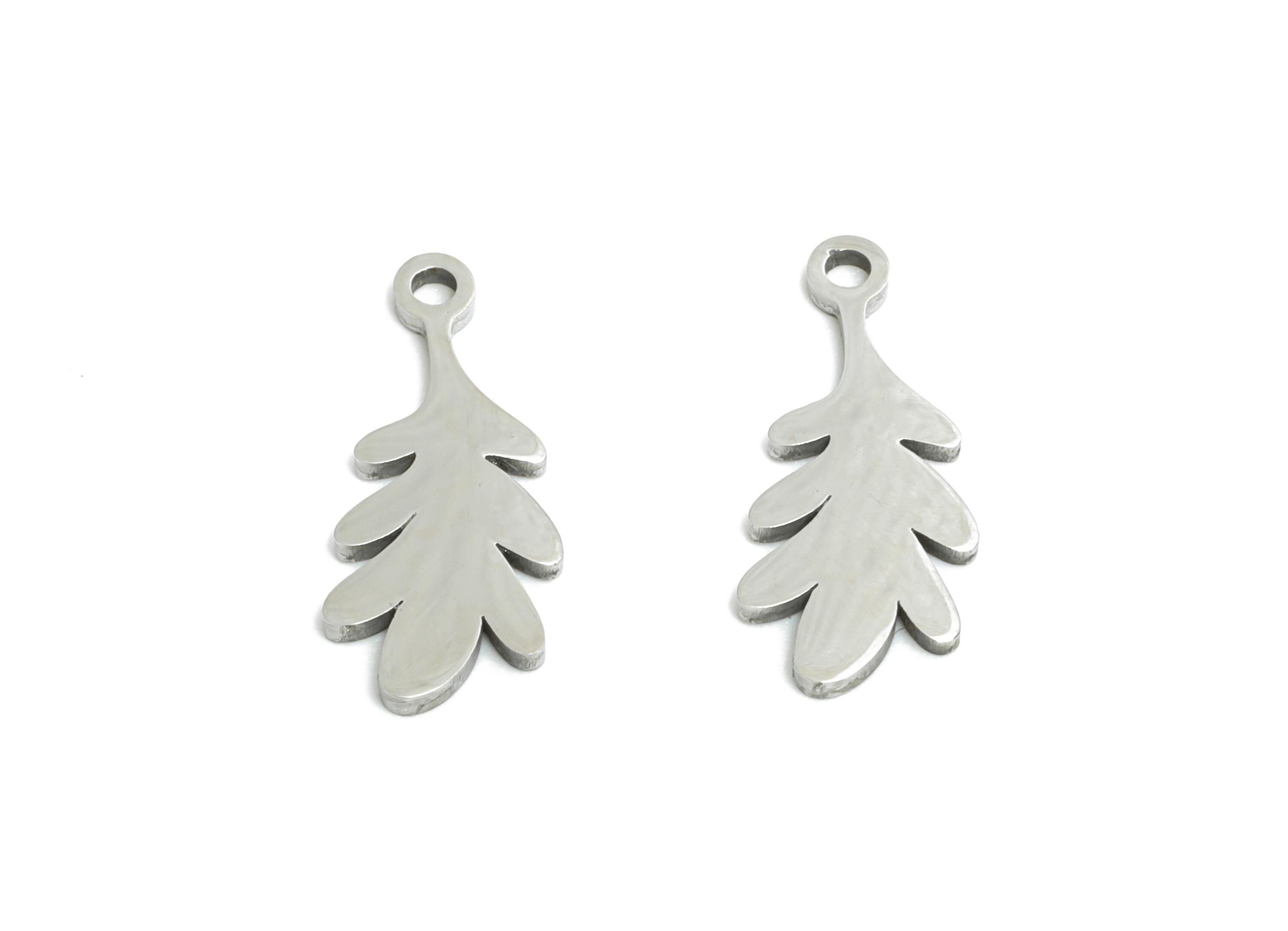 Steel Leaf Charm - Minimalist Nature Jewelry - Laser Cut Stainless Steel Botanical Charm - Simple Plant Jewelry  - 14x6x0.98mm - SS2515 - DOMEDBAZAAR