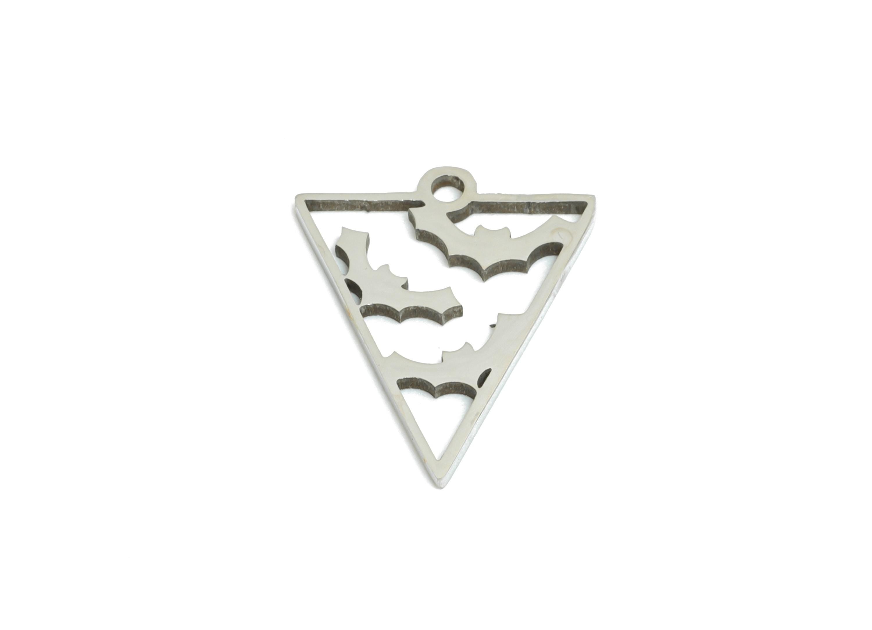 Steel Triangle Bat Pendant - Halloween Spooky Charm Jewelry - Dark Witchy Bat Pendant - Laser Cut Mystic Bat Charm - 14.7x12x0.98mm - SS2448 - DOMEDBAZAAR