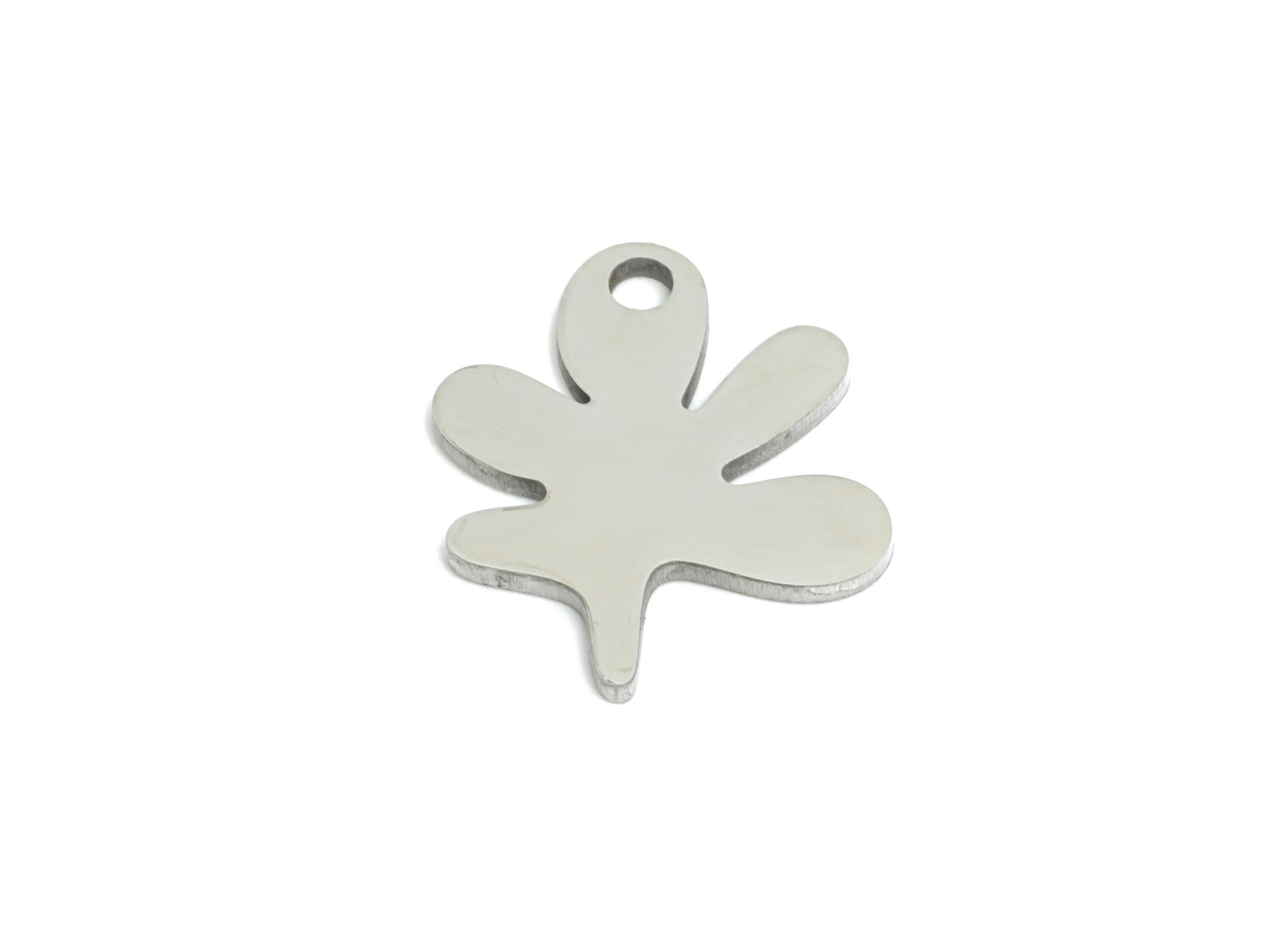 Steel Leaf Charm - Minimalist Nature Jewelry - Laser Cut Stainless Steel Botanical Charm - Simple Plant Jewelry  - 12.92x12x0.98mm - SS2507 - DOMEDBAZAAR