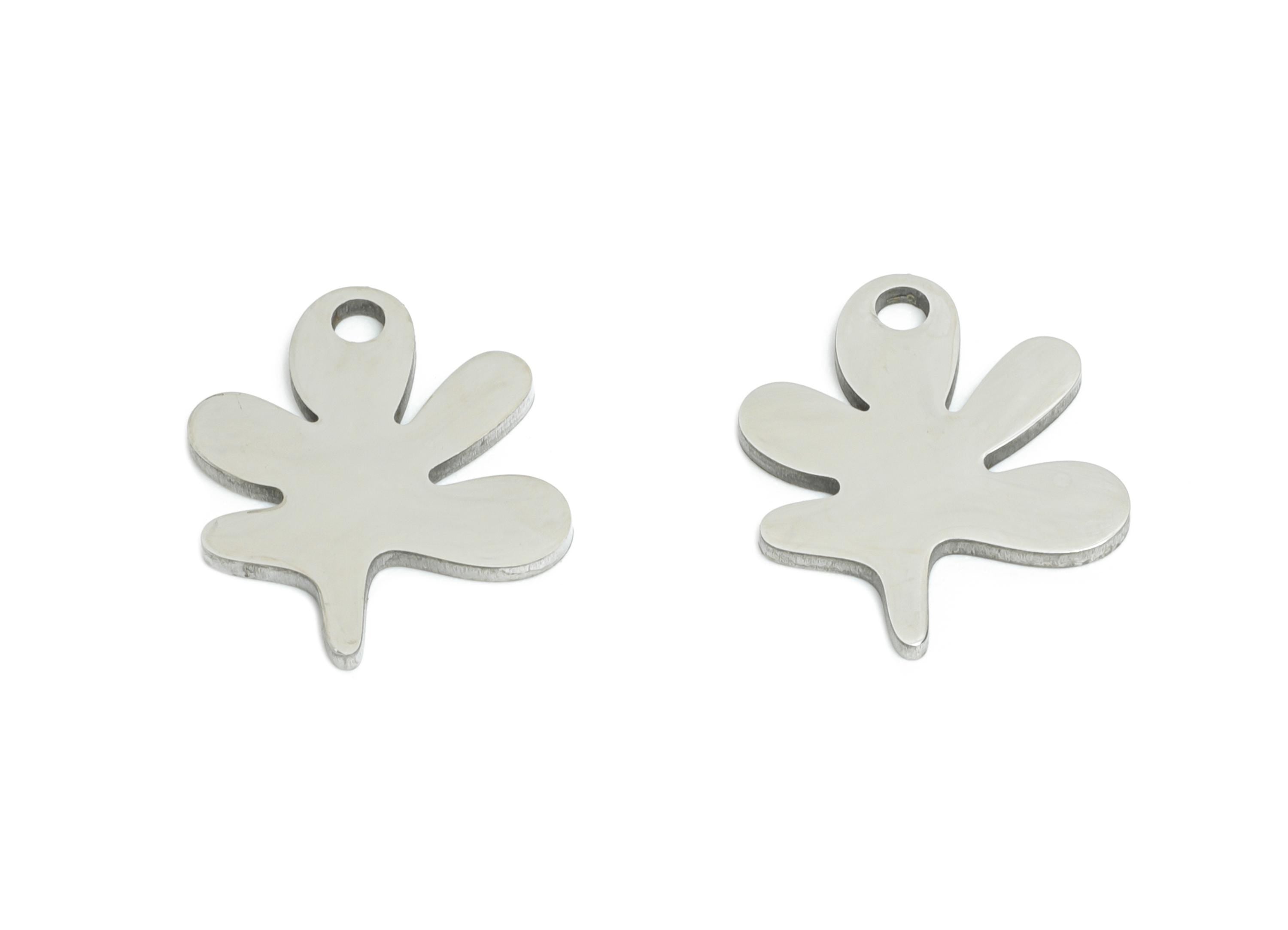 Steel Leaf Charm - Minimalist Nature Jewelry - Laser Cut Stainless Steel Botanical Charm - Simple Plant Jewelry  - 12.92x12x0.98mm - SS2507 - DOMEDBAZAAR