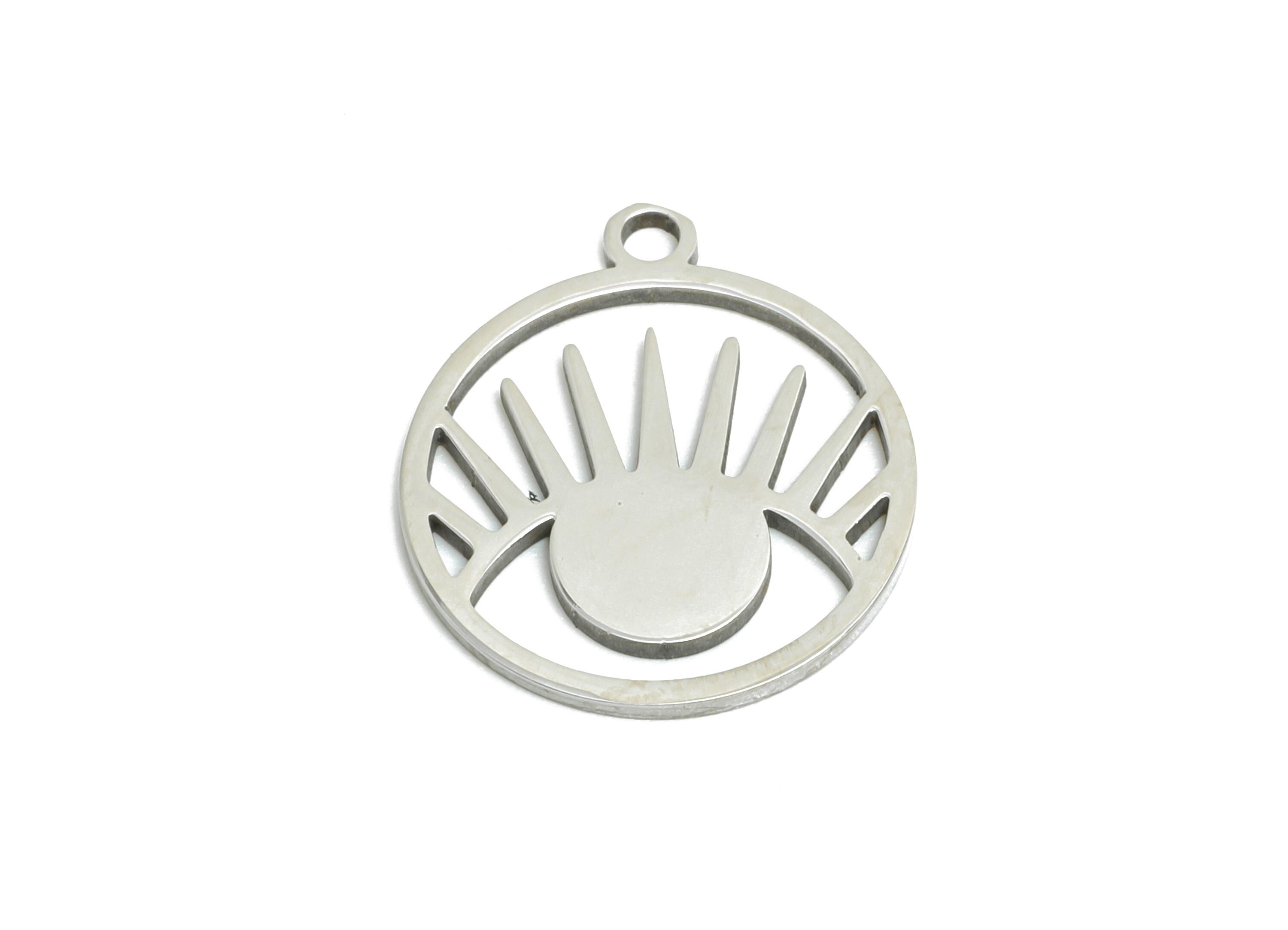 Sun and Eye Pendant - Stainless Steel Eye Pendant - Laser Cut Mystical Protection Charm - Simple Plant Jewelry  - 16x14.54x0.98mm - SS2470 - DOMEDBAZAAR
