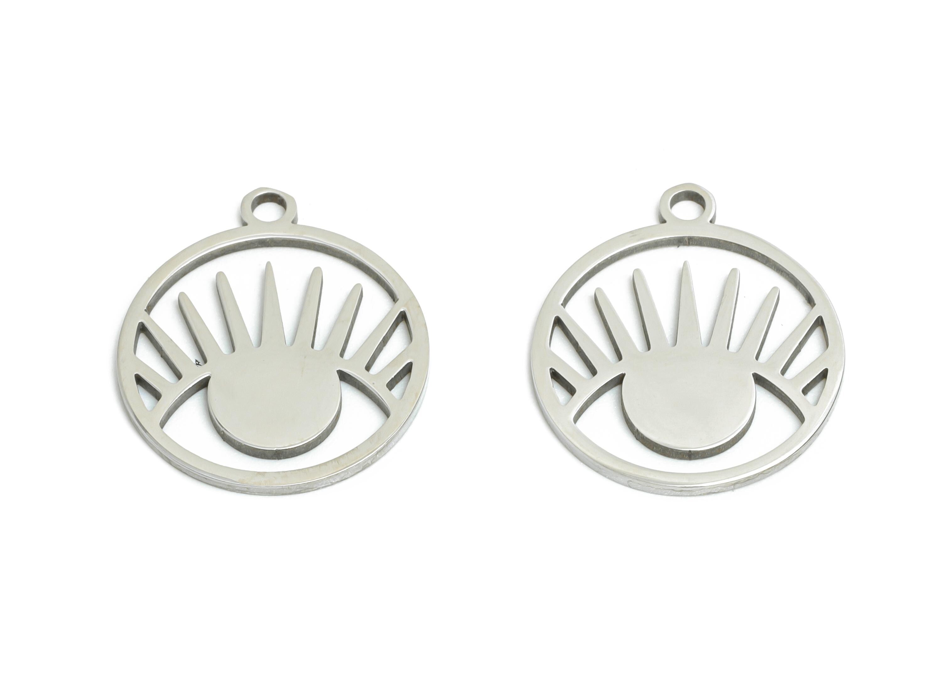 Sun and Eye Pendant - Stainless Steel Eye Pendant - Laser Cut Mystical Protection Charm - Simple Plant Jewelry  - 16x14.54x0.98mm - SS2470 - DOMEDBAZAAR