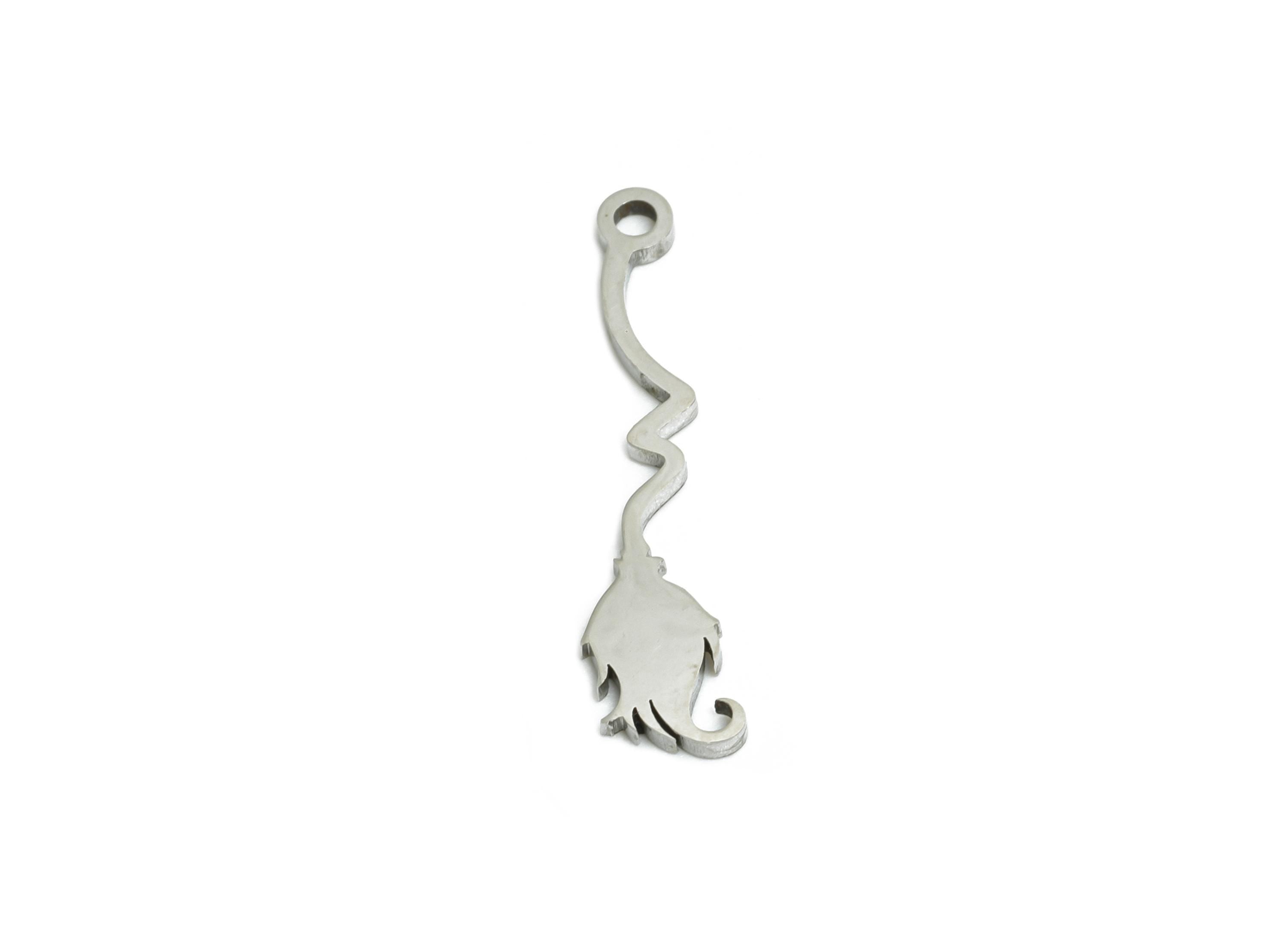 Steel Witch Broom Charm - Magical Flight Pendant - Halloween Jewelry Steel - Mystical Stainless Steel Jewelry - 19.6x4.5x0.98mm - SS2422 - DOMEDBAZAAR