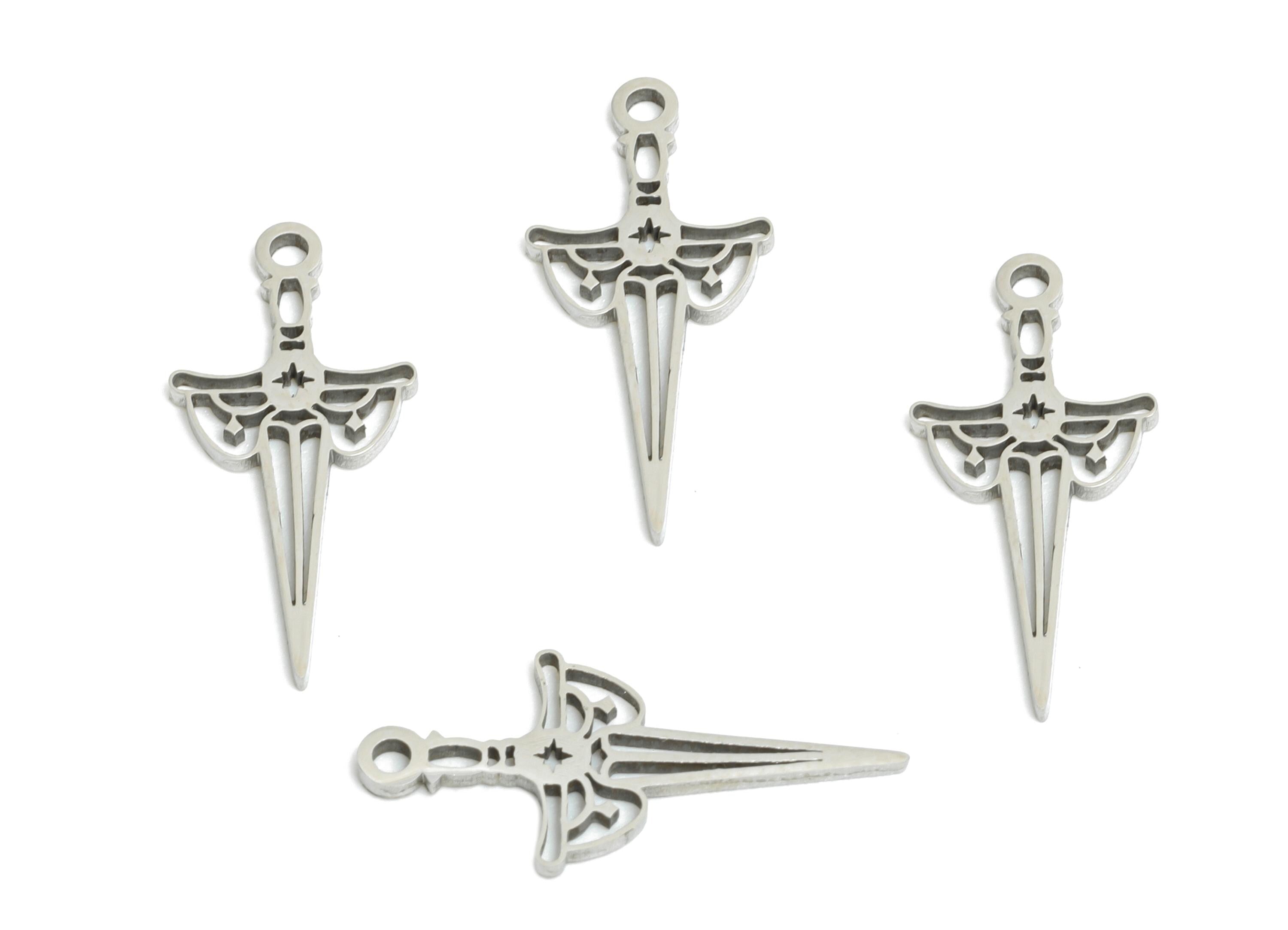 Steel Mystical Dagger Charm - Athame Witchcraft Pendant - Steel Laser Cut Charm - Gothic Dagger Earring Charm - 17.74x8x0.98mm - SS2457 - DOMEDBAZAAR