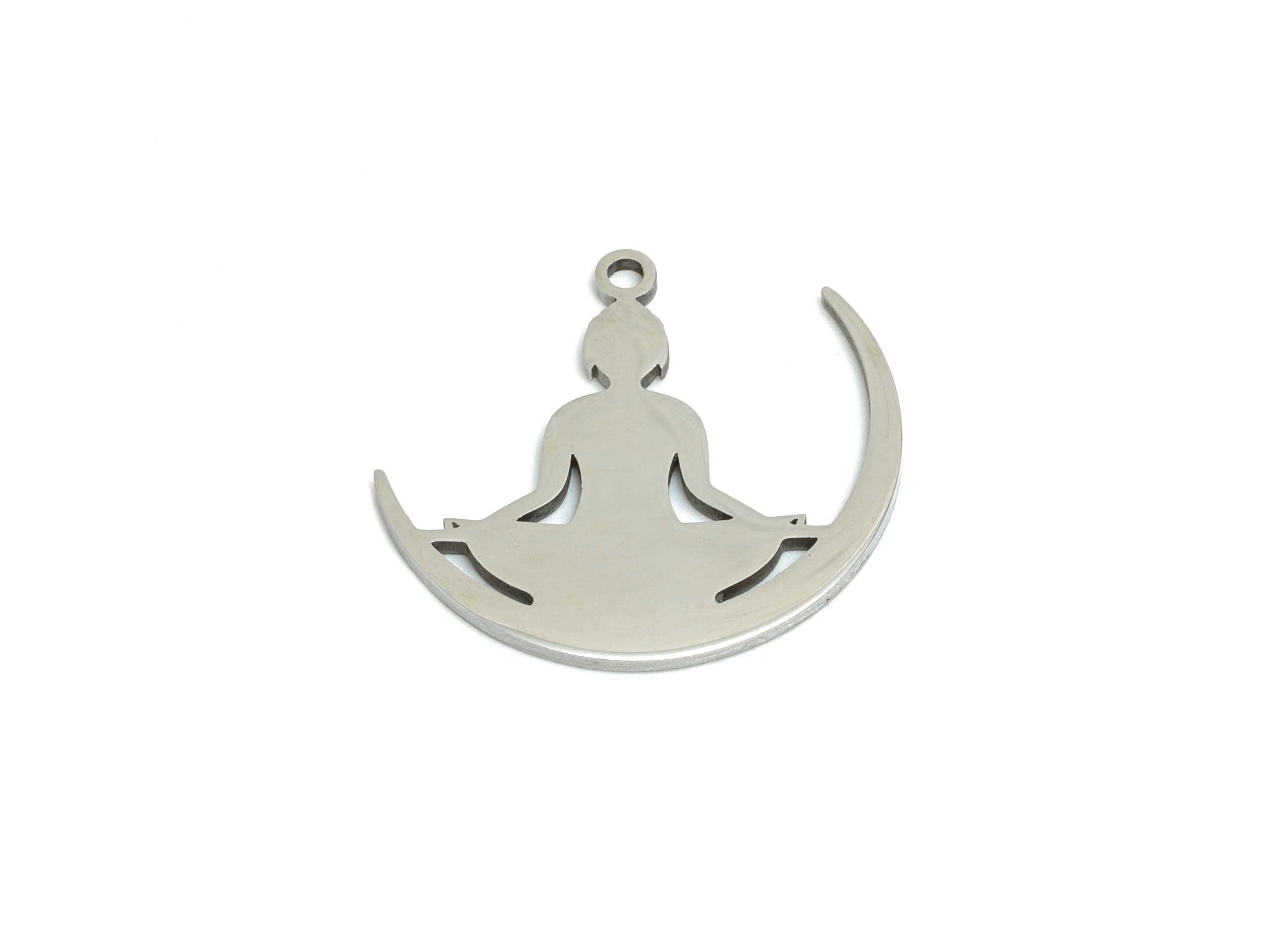 Steel Crescent Meditation Charms - Modern Yoga Inspired Pendant - Spiritual Healing Jewelry - Steel Findings - 16.7x17.95x0.98mm - SS2442 - DOMEDBAZAAR