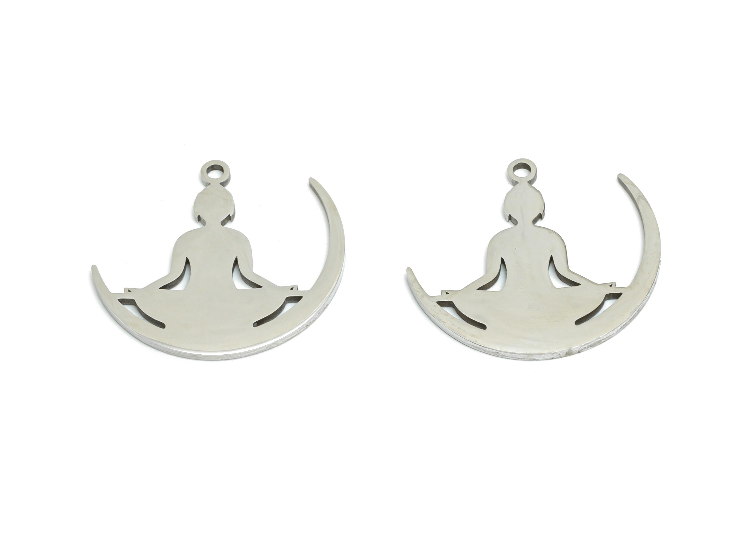 Steel Crescent Meditation Charms - Modern Yoga Inspired Pendant - Spiritual Healing Jewelry - Steel Findings - 16.7x17.95x0.98mm - SS2442 - DOMEDBAZAAR