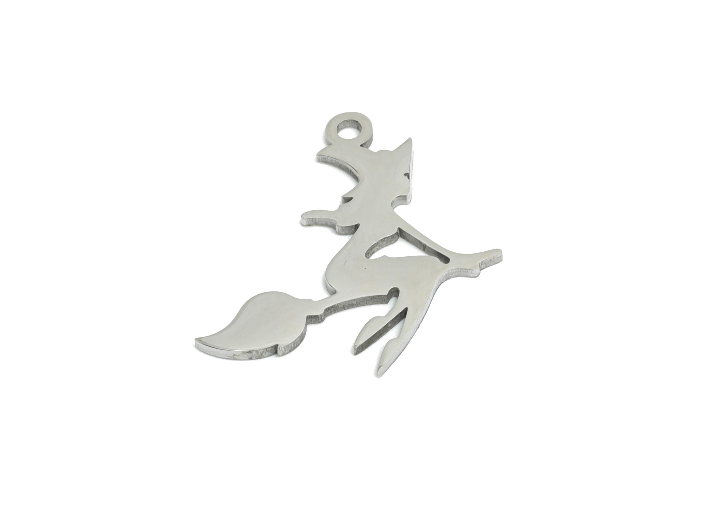 Witch on Broom Charm - Magical Magic Witch Pendant - Halloween Steel Jewelry Making - Stainless Steel Jewelry - 17.8x17.66x0.98mm - SS2508 - DOMEDBAZAAR