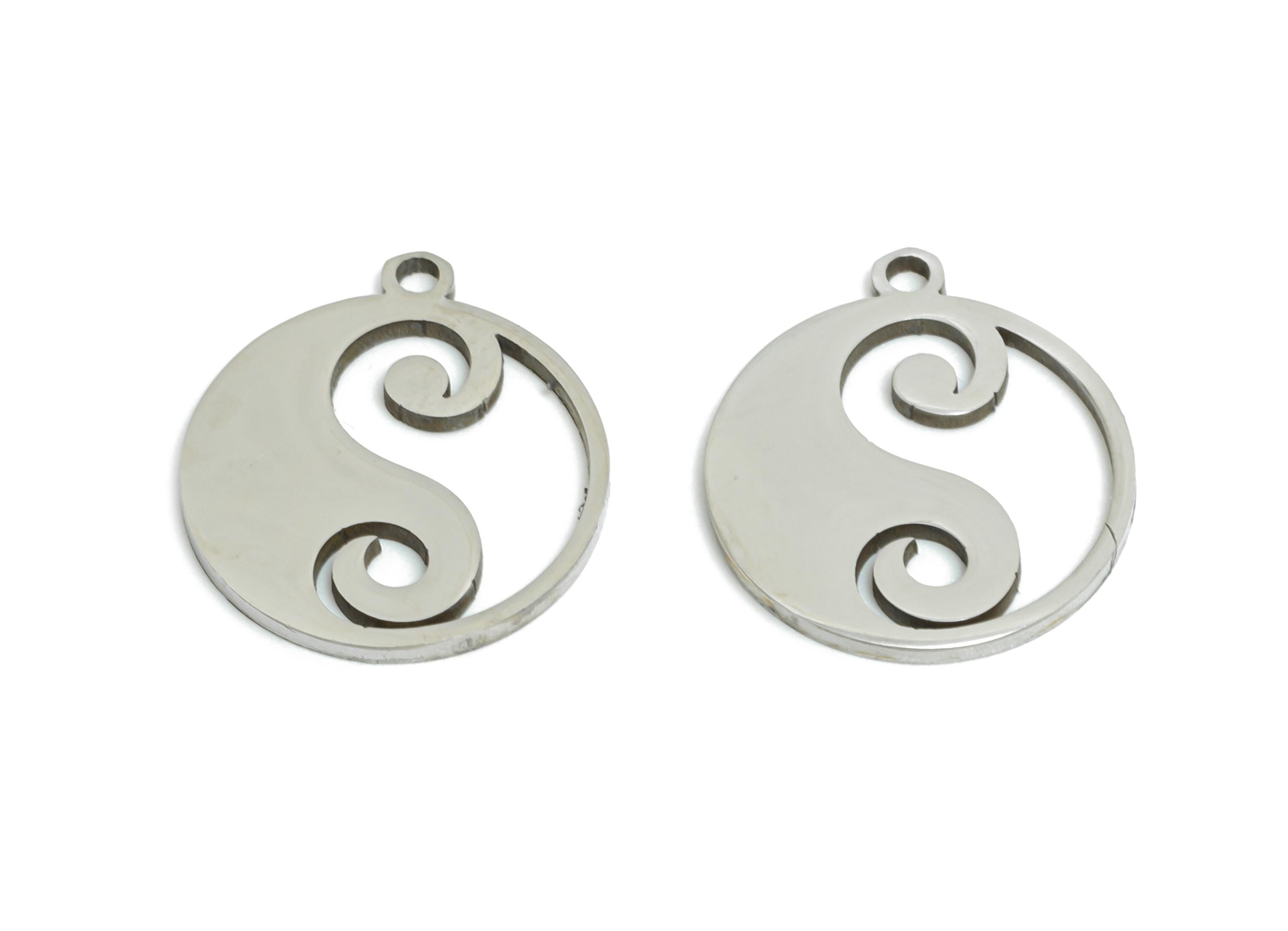 Steel Yin Yang Charms - Yin-Yang Energy Accessories - Steel Chinese Style Jewelry - Spiritual Healing Jewelry - 14.7x12.9x0.98mm - SS2437 - DOMEDBAZAAR