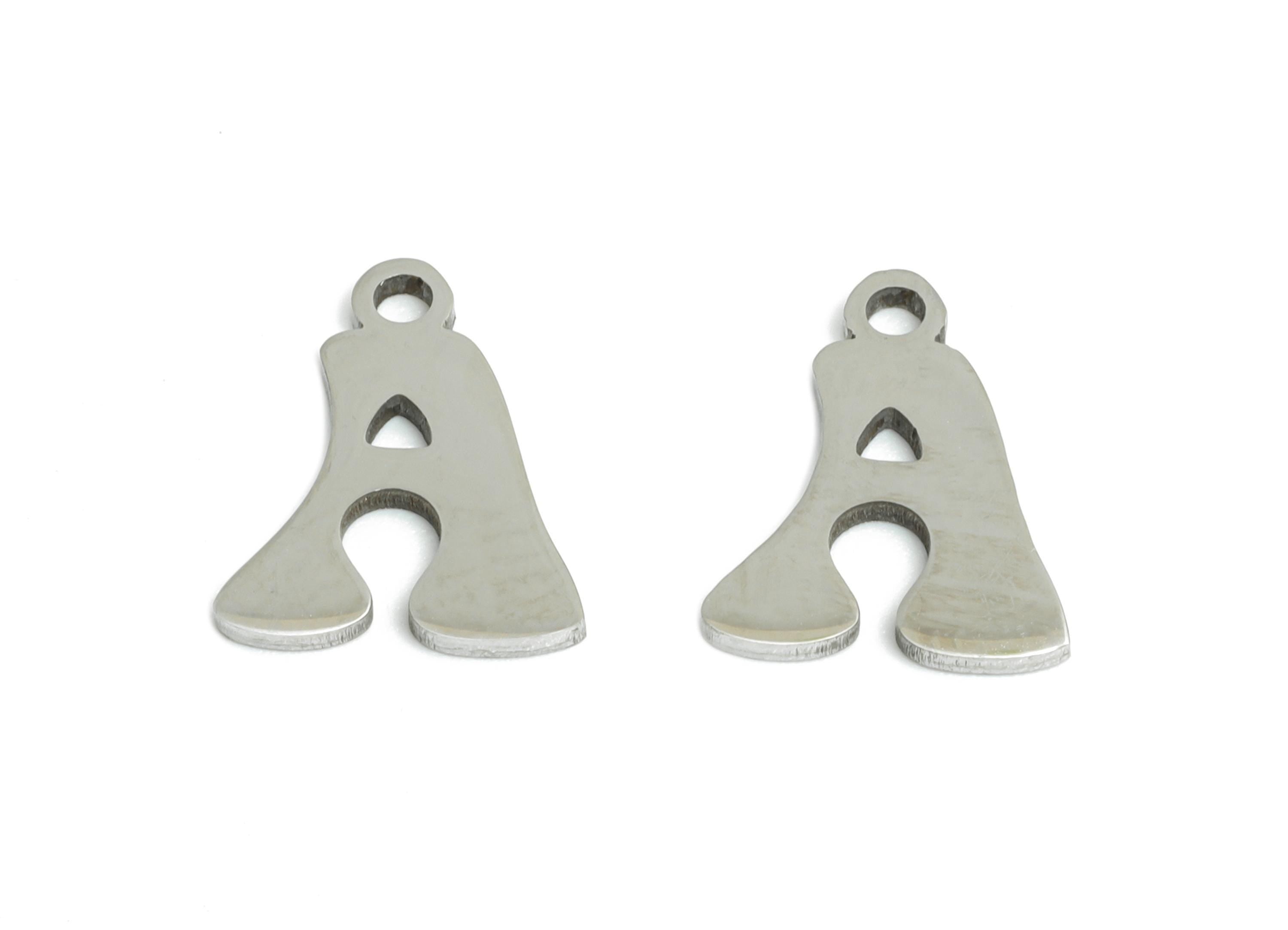 Steel Letter A Charms - Personalized Initial Pendant for Bracelet - Unique Name Jewelry - Stylish Statement DIY - 12.2x9.38x0.98mm - SS2383 - DOMEDBAZAAR