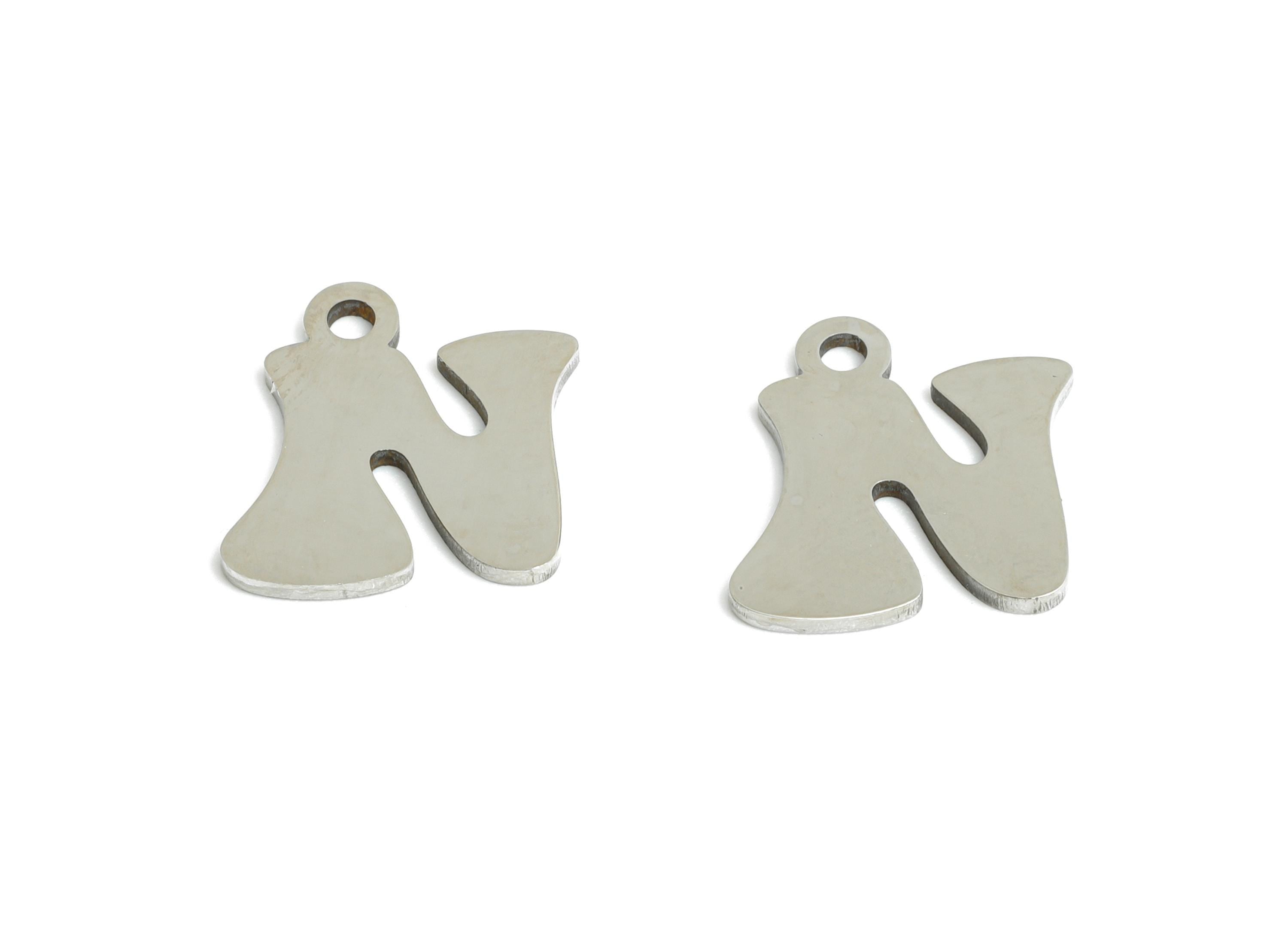 Steel Letter N Charms - Personalized Initial Pendant for Bracelet - Unique Name Jewelry - Stylish Statement DIY - 11.8x10.72x0.98mm - SS2396 - DOMEDBAZAAR