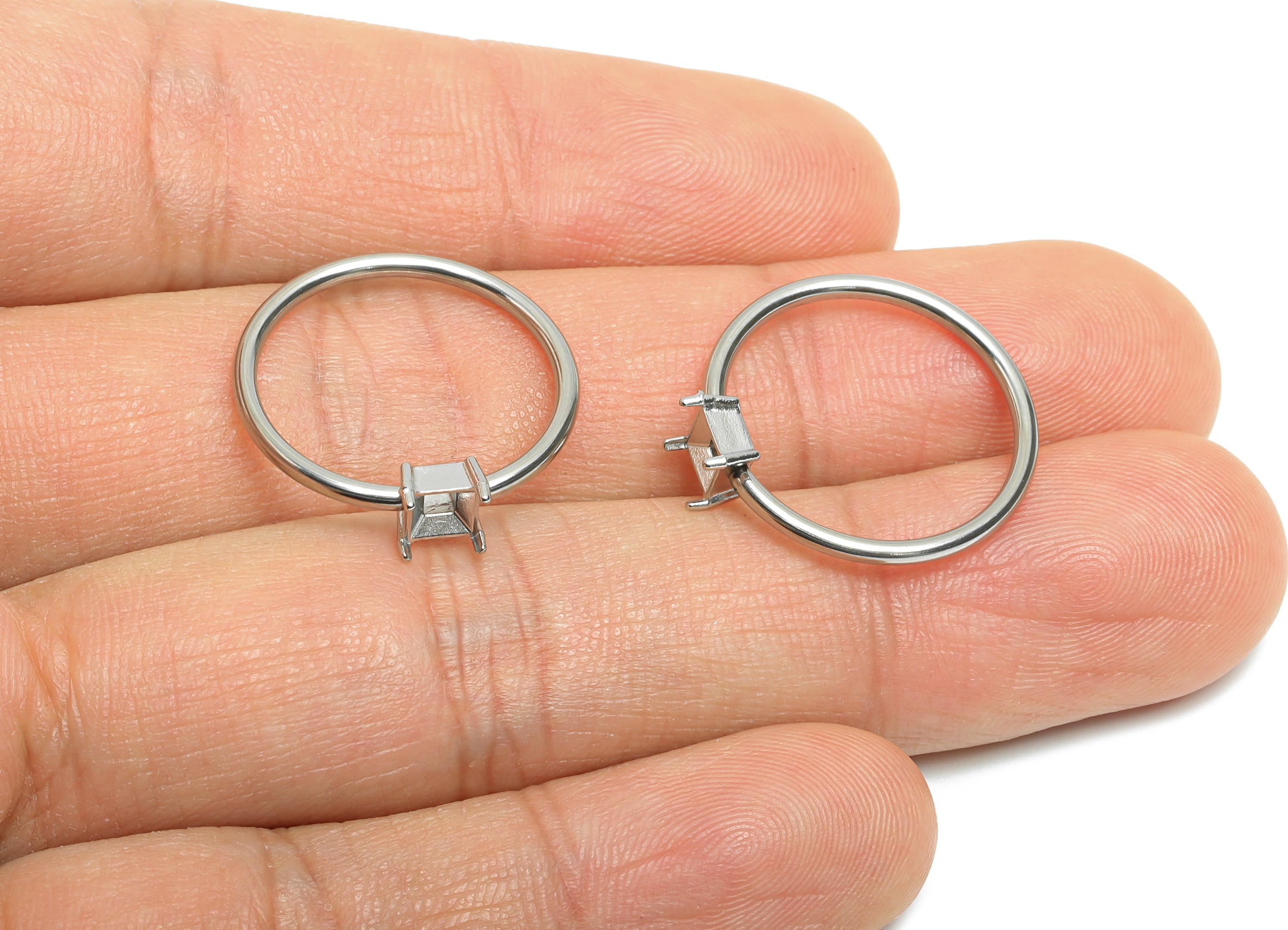 4x4mm Square Setting Ring - Prong Ring Settings - Ring Inner Size #7/17.3mm - Gemstone Holder Cabochon Ring Base - 22x20x1.5mm - SS1550-7 - DOMEDBAZAAR