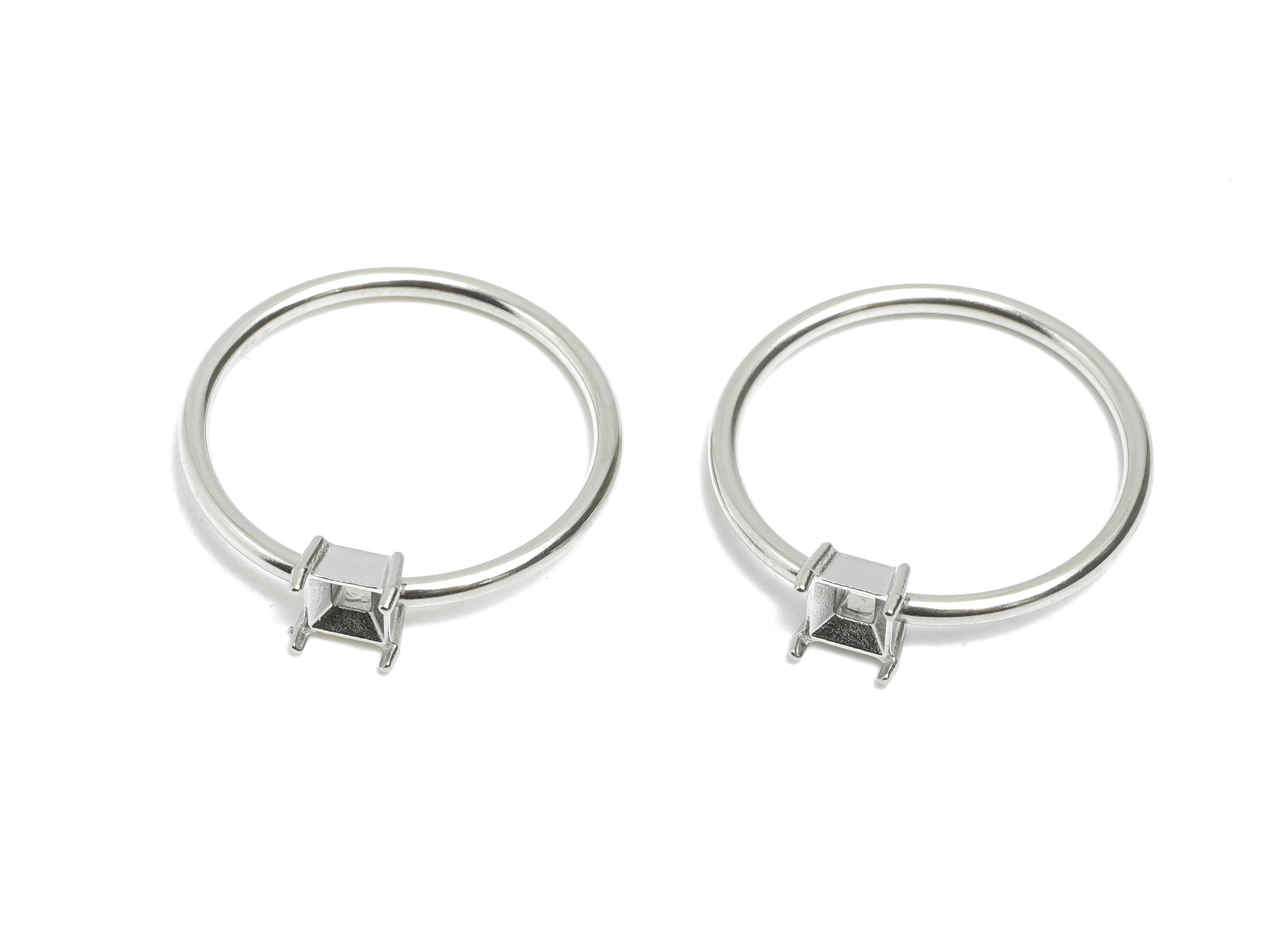 4x4mm Square Setting Ring - Prong Ring Settings - Ring Inner Size #8/18.1mm - Gemstone Holder Cabochon Ring Base - 23x21.21x1.5mm - SS1550-8 - DOMEDBAZAAR