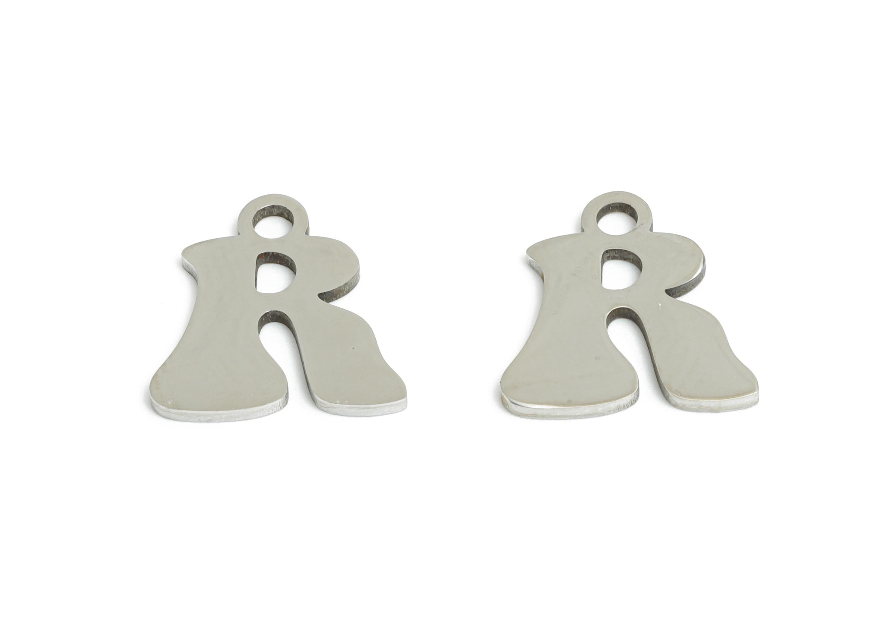 Steel Letter R Charm - Personalized Initial Pendant for Bracelet - Unique Name Jewelry - Stylish Statement DIY - 11.84x11.57x0.98mm - SS2400 - DOMEDBAZAAR