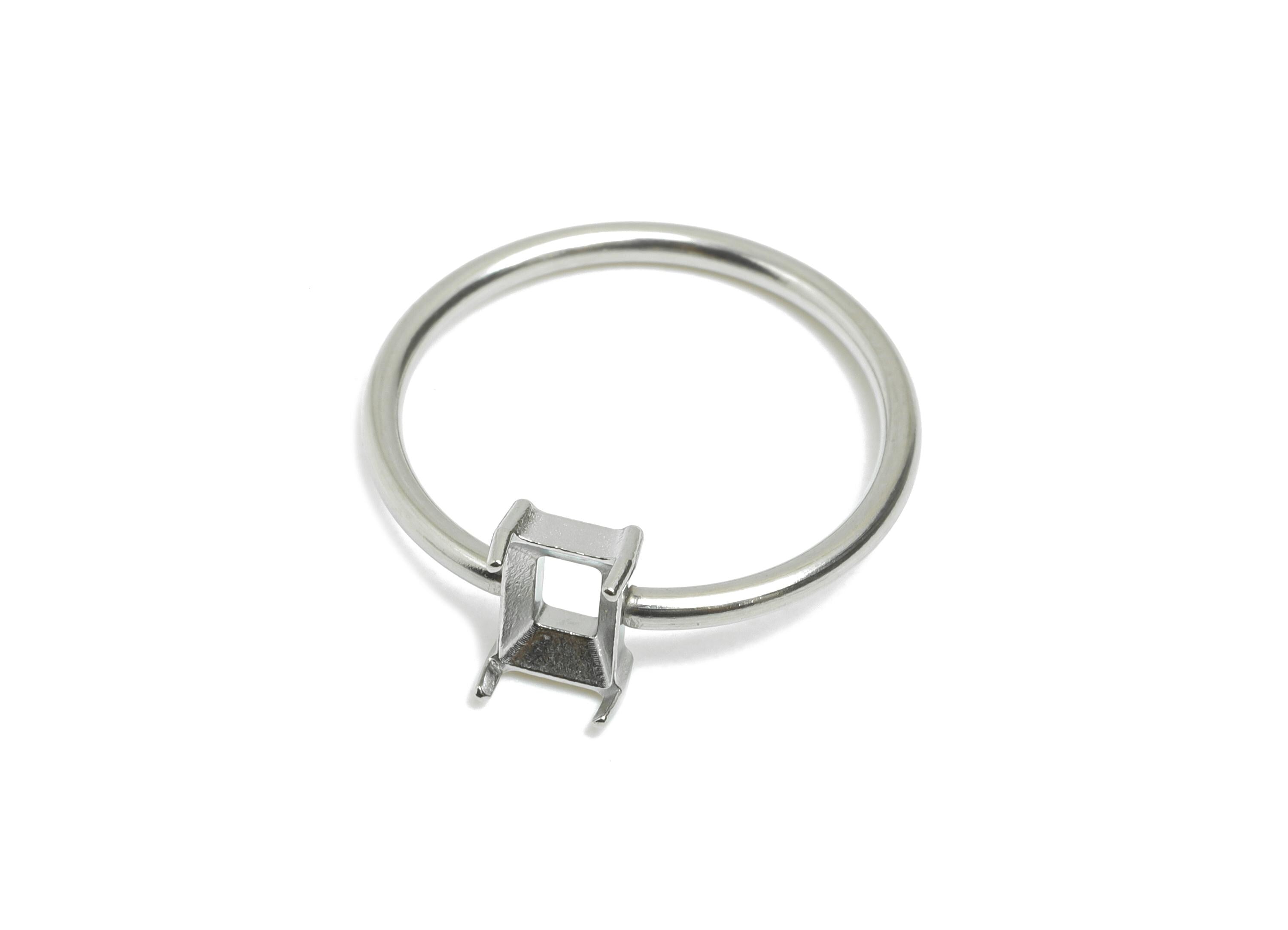 4x6mm Rectangle Setting Ring - Prong Ring Settings - Ring Inner Size #6/16.6mm - Gemstone Holder Cabochon Ring Base - 21x19x1.5mm - SS1549-6 - DOMEDBAZAAR