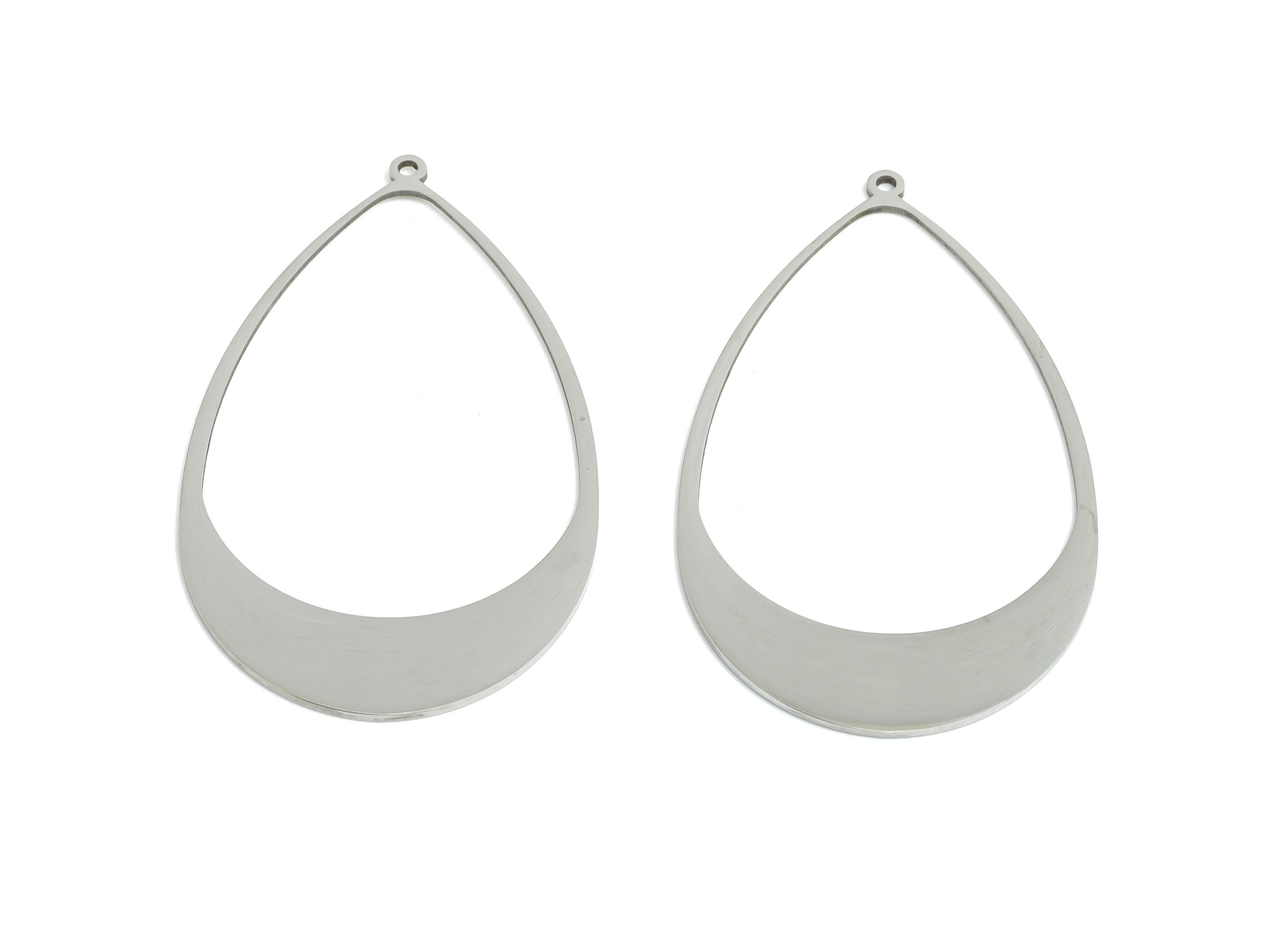 Steel Drop Pendant - Hollow Teardrop Geometric Component - Modern Flat Metal Jewelry Supplies - DIY Craft Making - 52.3x30x0.98mm - SS2287 - DOMEDBAZAAR