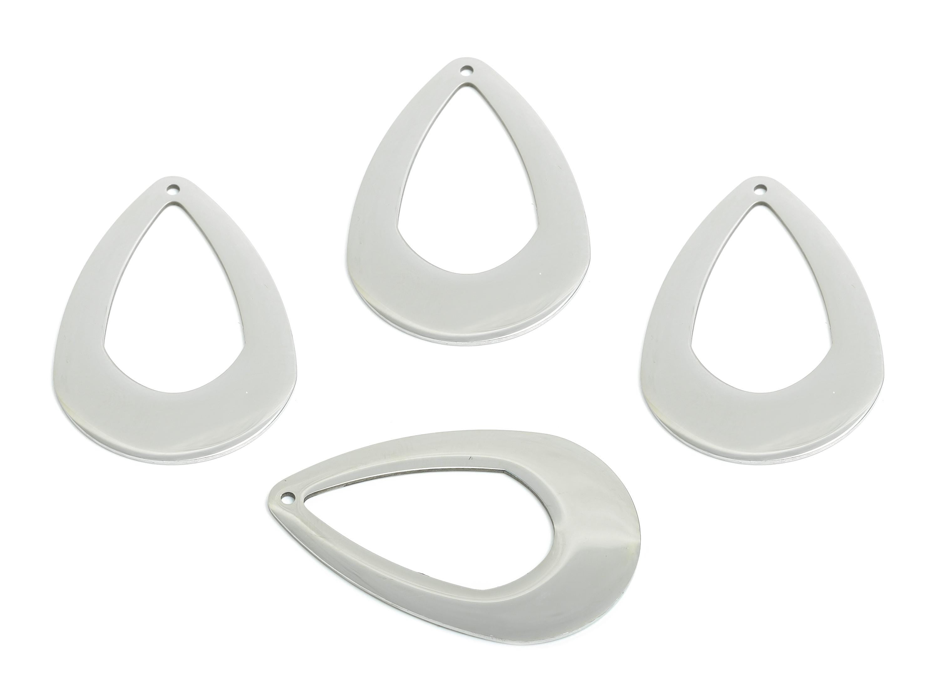 Steel Drop Pendant - Hollow Teardrop Hoop Geometric Component - Modern Flat Metal Jewelry Charm - DIY Craft Making - 40x27x0.98mm - SS2288 - DOMEDBAZAAR