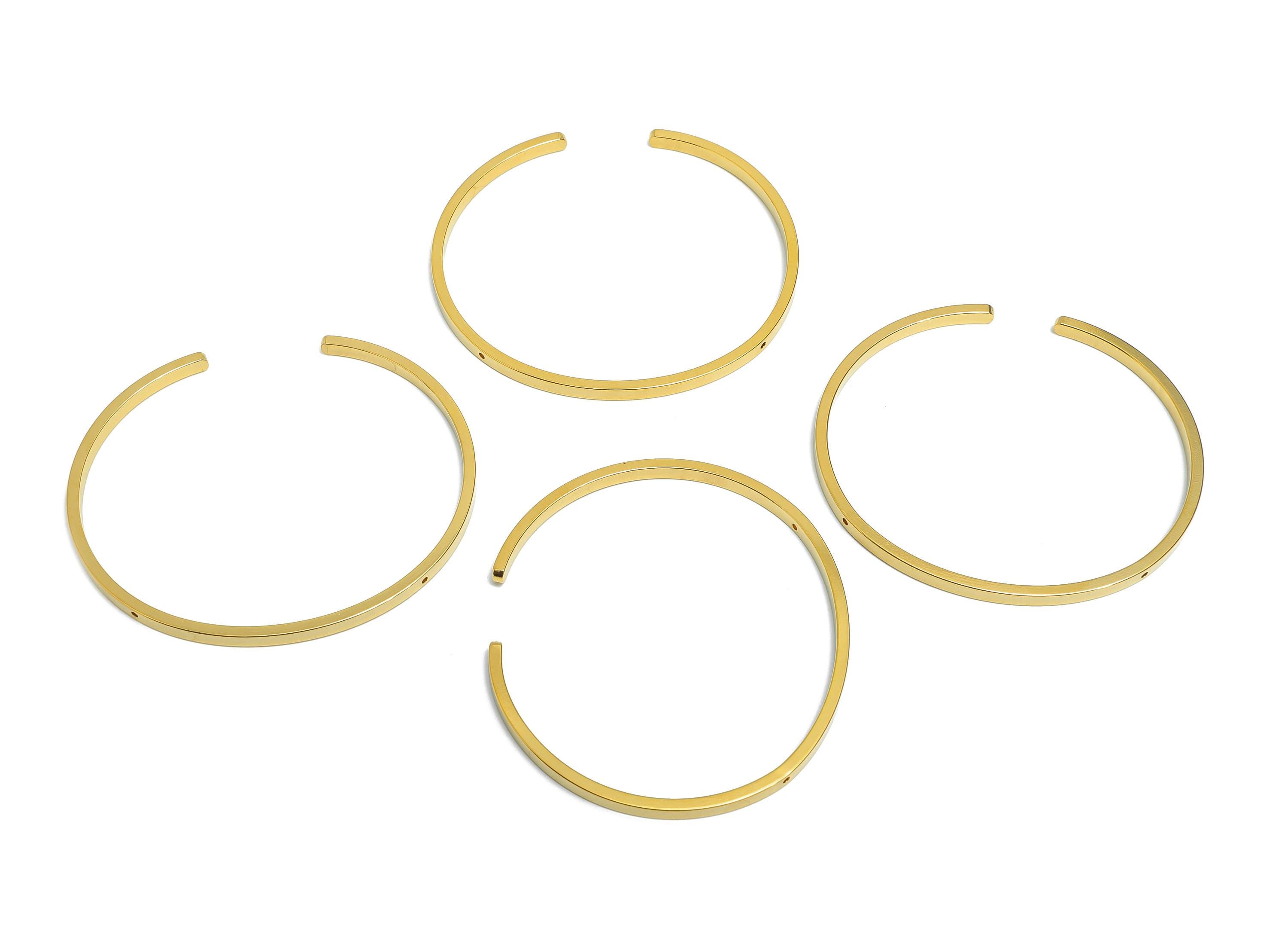 2*3mm  Steel Bangle Bracelet - Minimalist Cuff Bracelet With 2 Holes - Customizable Holes For Beading - 18K Vacuum Plating -61x55x3mm-SS2350