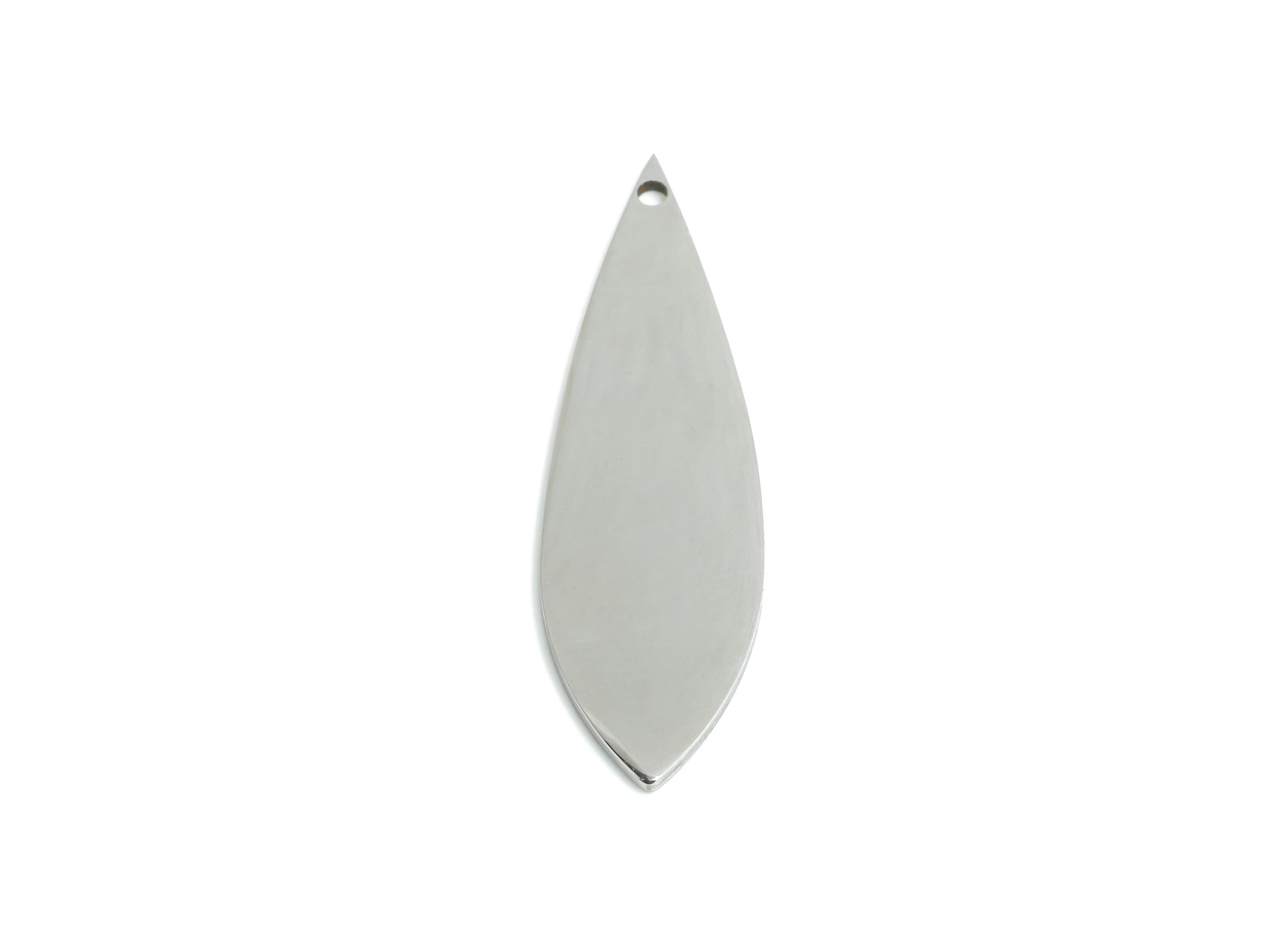 Steel Marquise Leaf Charm - Steel Smooth Geometric Jewelry - Sleek Minimalist Metal Accessories - DIY Necklace Making - 30x9x0.98mm - SS2280 - DOMEDBAZAAR