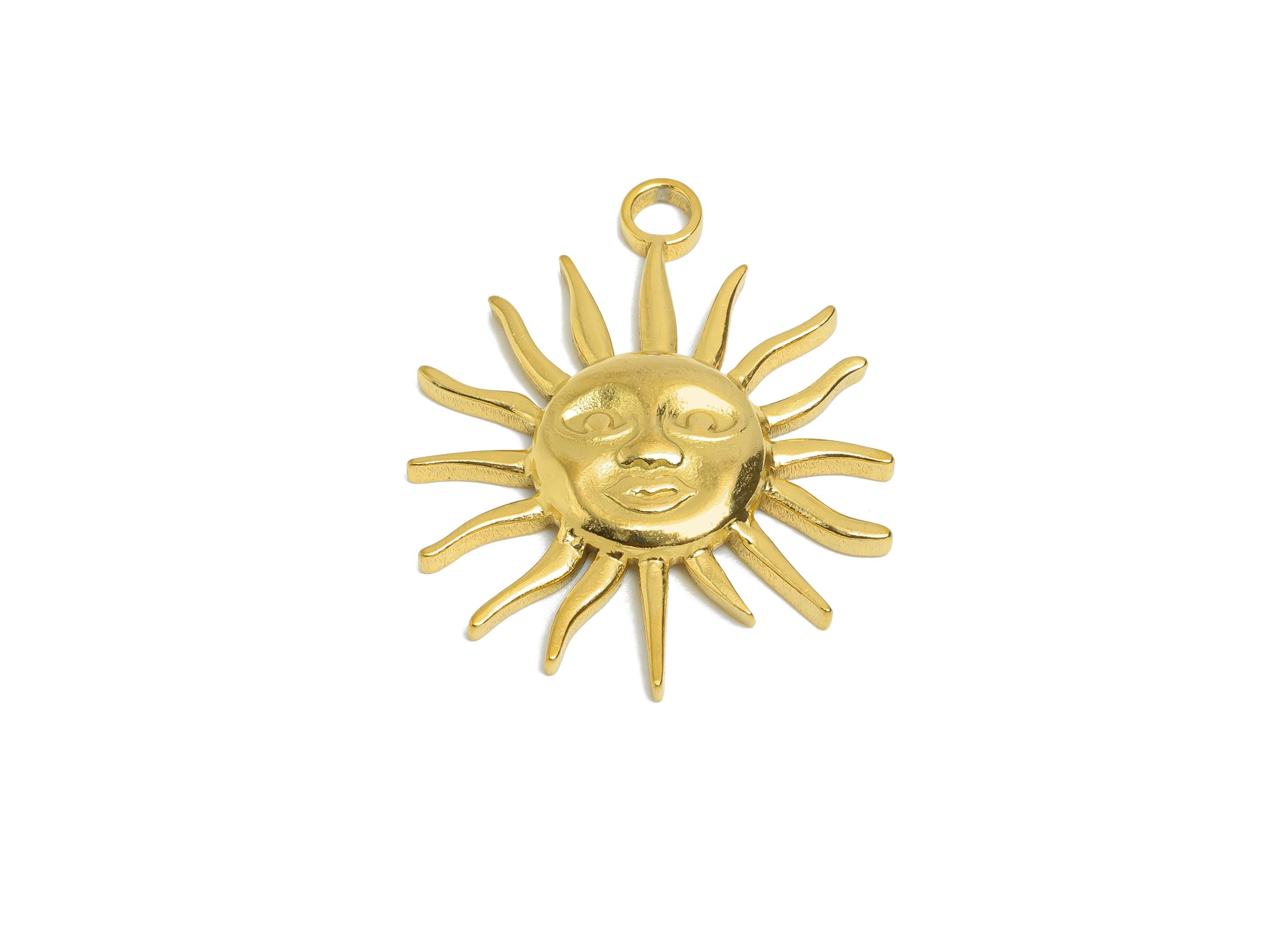 Celestial Sun Face Pendant - Radiant Sun Pendant for DIY Making - Vintage Sun Jewelry - 18K Real Vacuum Plated - 29.8x24x3.5mm - SS2352G - DOMEDBAZAAR