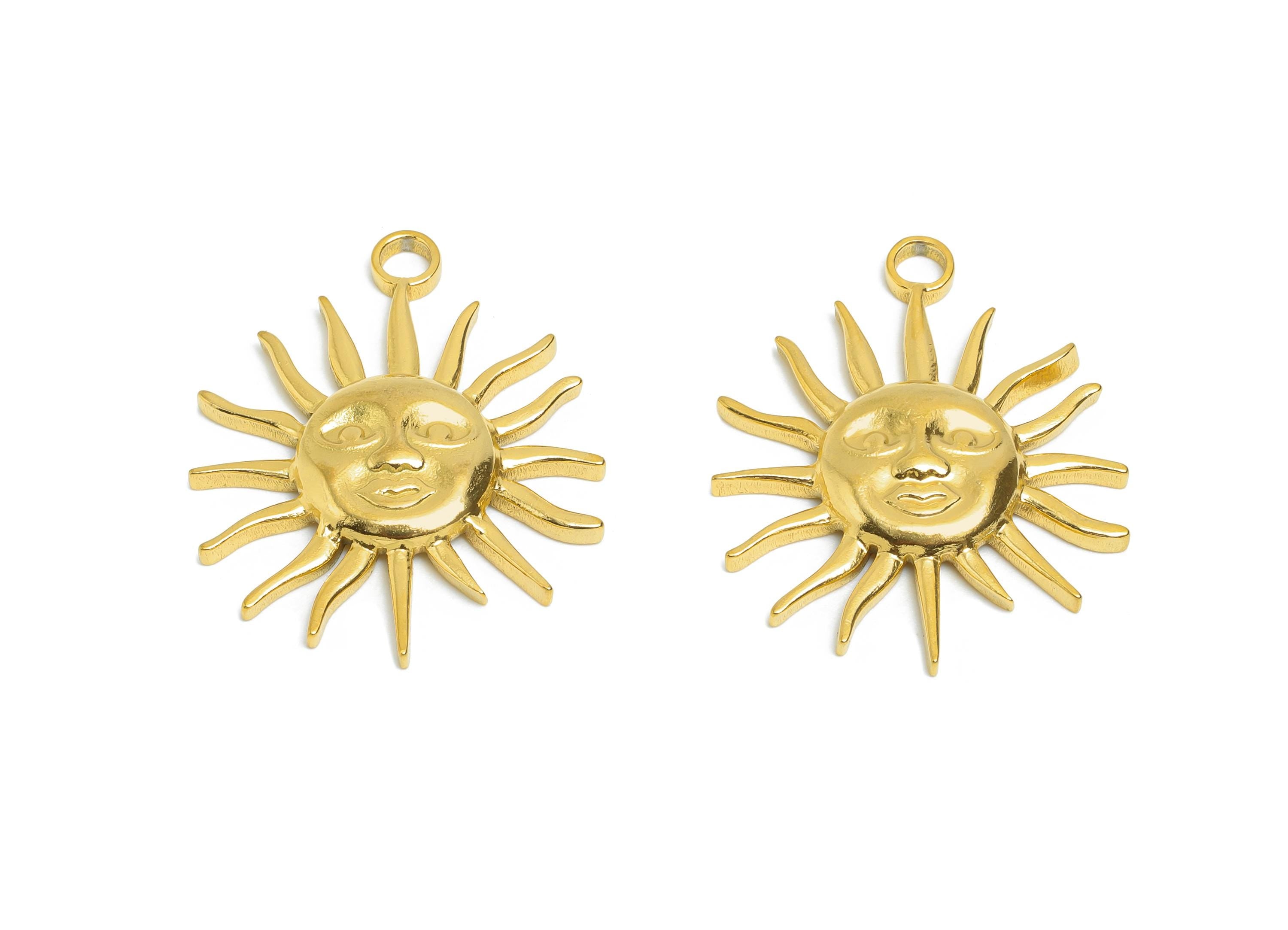 Celestial Sun Face Pendant - Radiant Sun Pendant for DIY Making - Vintage Sun Jewelry - 18K Real Vacuum Plated - 29.8x24x3.5mm - SS2352G - DOMEDBAZAAR