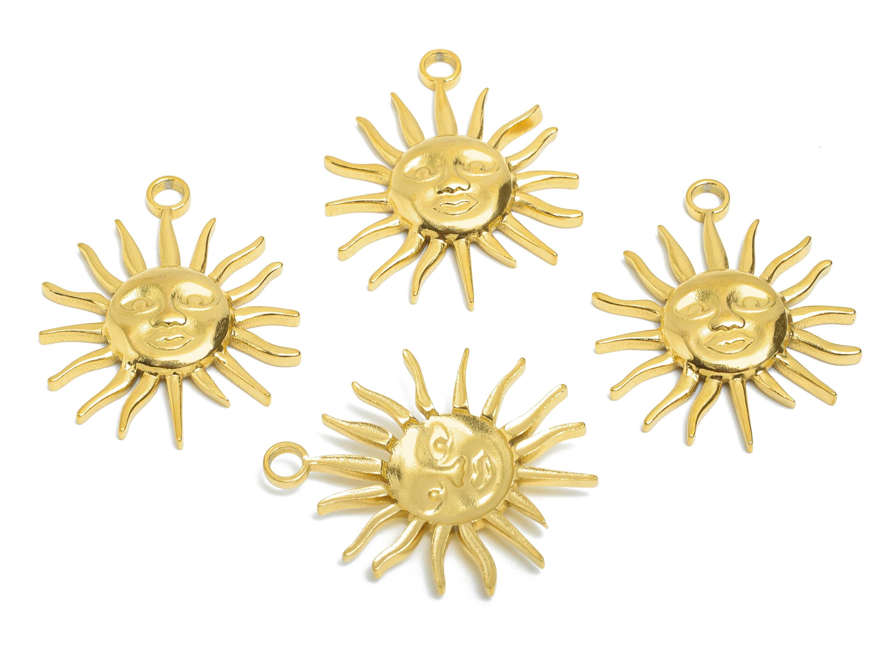 Celestial Sun Face Pendant - Radiant Sun Pendant for DIY Making - Vintage Sun Jewelry - 18K Real Vacuum Plated - 29.8x24x3.5mm - SS2352G - DOMEDBAZAAR