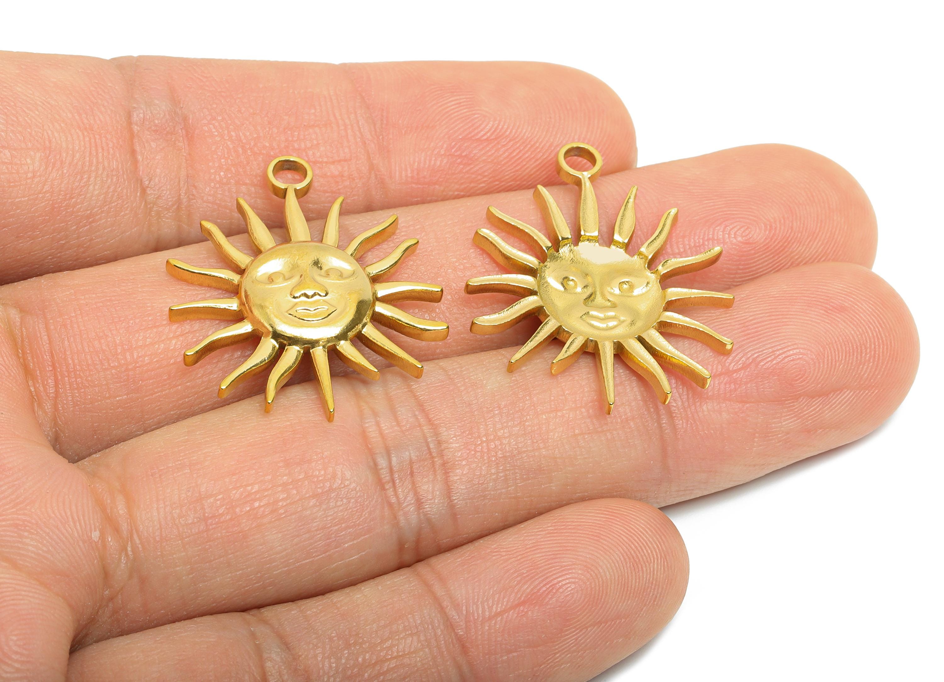 Celestial Sun Face Pendant - Radiant Sun Pendant for DIY Making - Vintage Sun Jewelry - 18K Real Vacuum Plated - 29.8x24x3.5mm - SS2352G - DOMEDBAZAAR