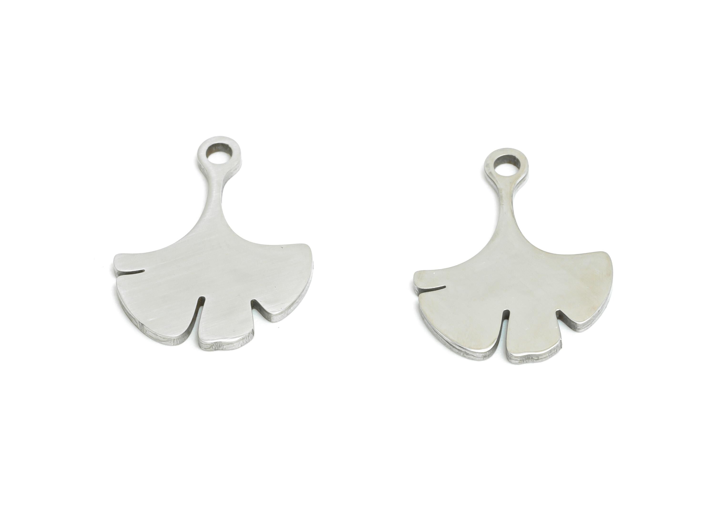 Steel Ginkgo Leaf Charm - Minimalist Botanical Pendant - Laser-Cut Metal Leaf Jewelry - Nature-Inspired Jewelry - 14.9x11.4x0.98mm - SS2368 - DOMEDBAZAAR