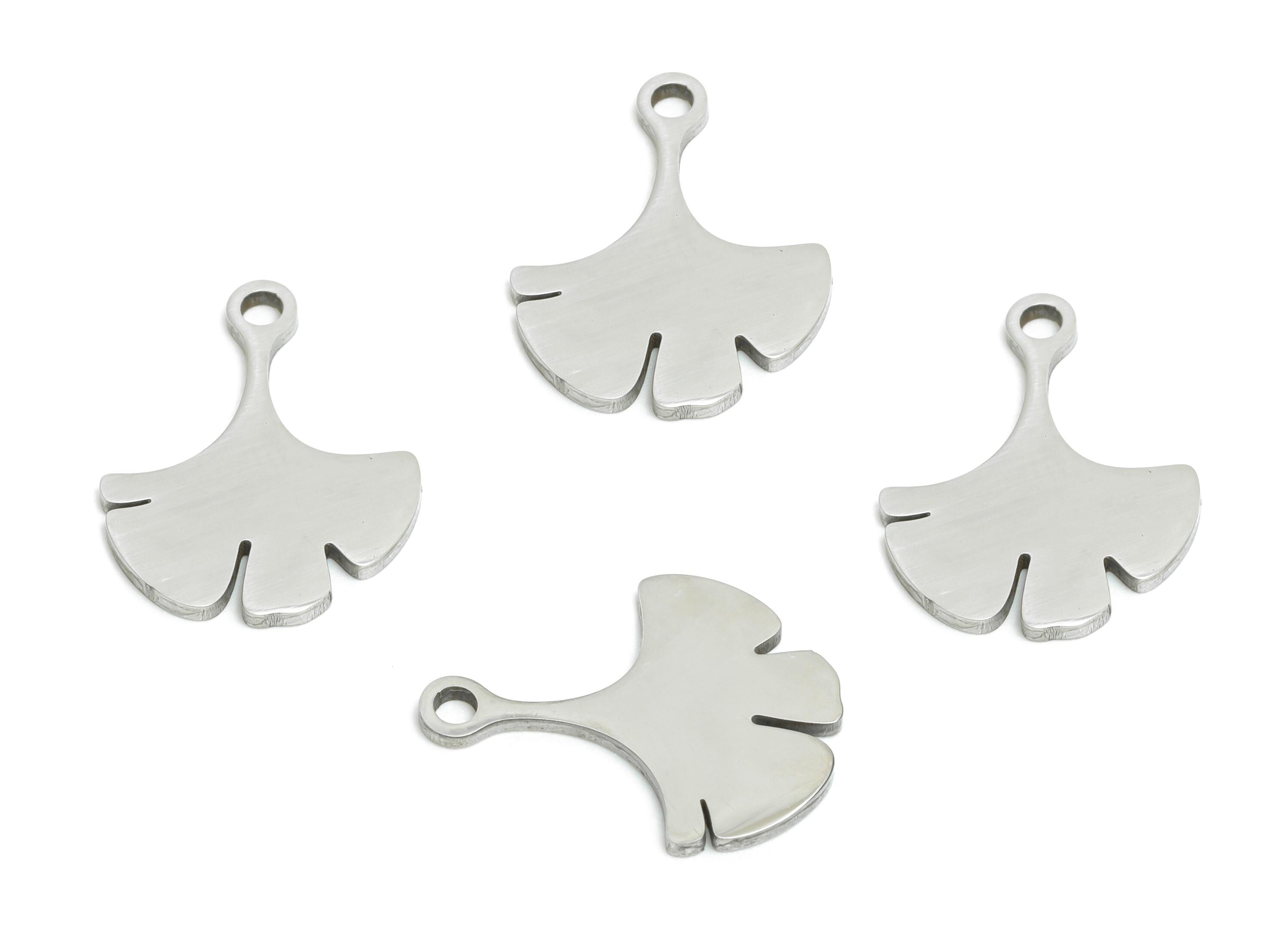 Steel Ginkgo Leaf Charm - Minimalist Botanical Pendant - Laser-Cut Metal Leaf Jewelry - Nature-Inspired Jewelry - 14.9x11.4x0.98mm - SS2368 - DOMEDBAZAAR