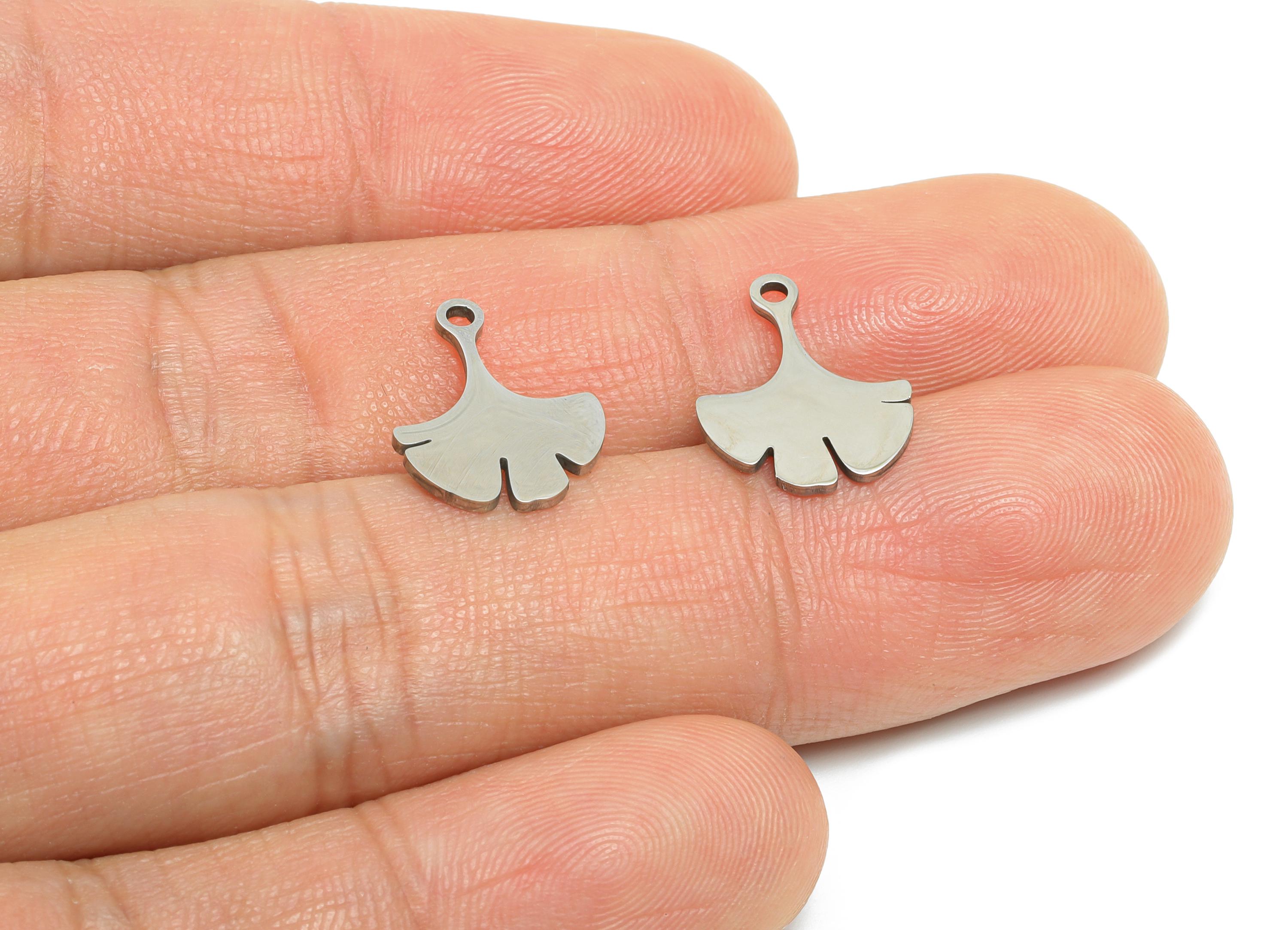 Steel Ginkgo Leaf Charm - Minimalist Botanical Pendant - Laser-Cut Metal Leaf Jewelry - Nature-Inspired Jewelry - 14.9x11.4x0.98mm - SS2368 - DOMEDBAZAAR