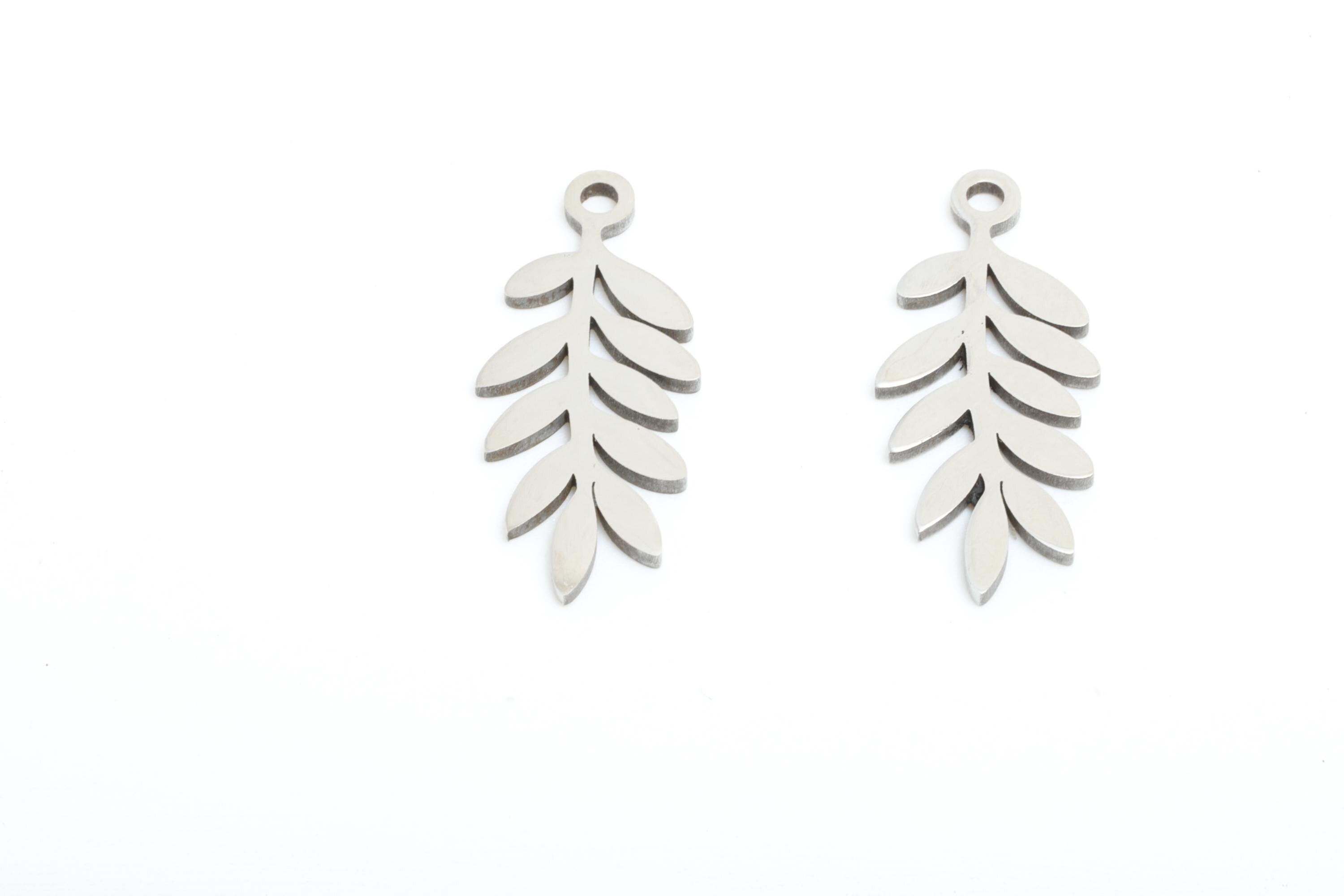 Steel Leaf Charms - Minimalist Nature Theme Jewelry - Laser Cut Steel Branch Botanical Charm - Simple Plant Jewelry - 18.8x8x0.98mm - SS2370 - DOMEDBAZAAR