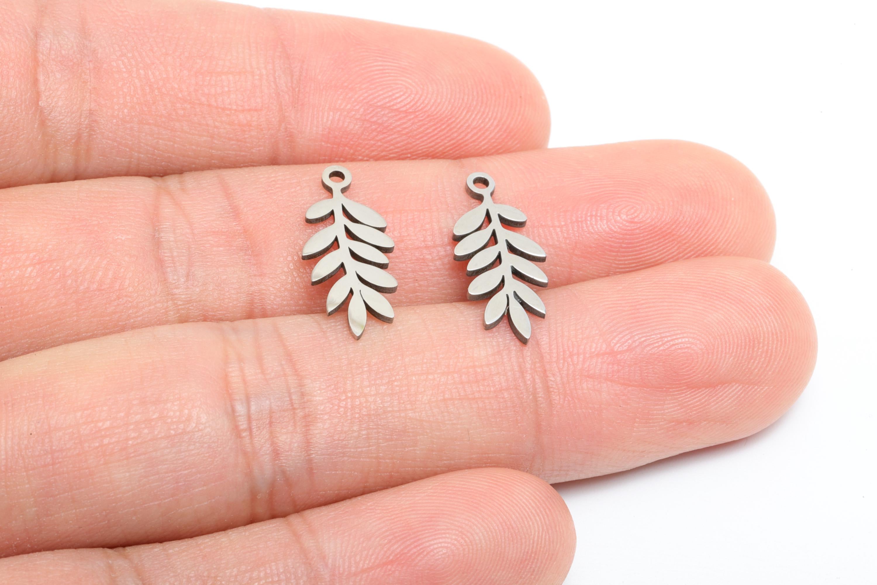 Steel Leaf Charms - Minimalist Nature Theme Jewelry - Laser Cut Steel Branch Botanical Charm - Simple Plant Jewelry - 18.8x8x0.98mm - SS2370 - DOMEDBAZAAR