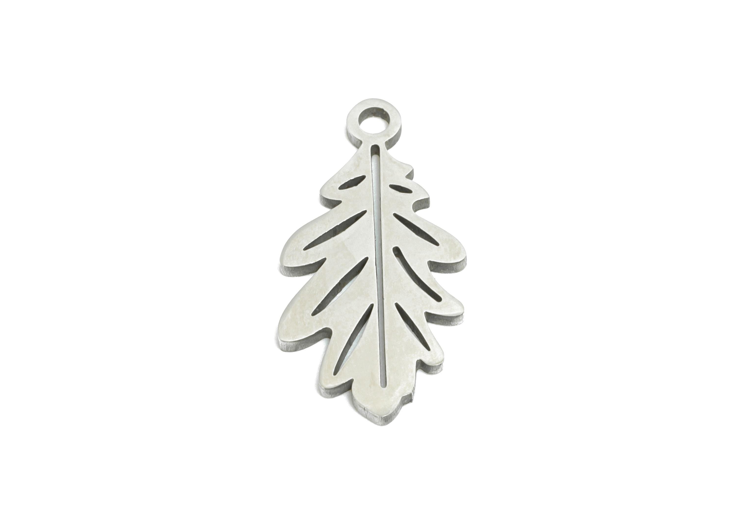 Steel Leaf Charms - Minimalist Nature Theme Jewelry - Laser Cut Steel Leaf Botanical Charm - Simple Plant Jewelry - 17.8x8.9x0.98mm - SS2367 - DOMEDBAZAAR