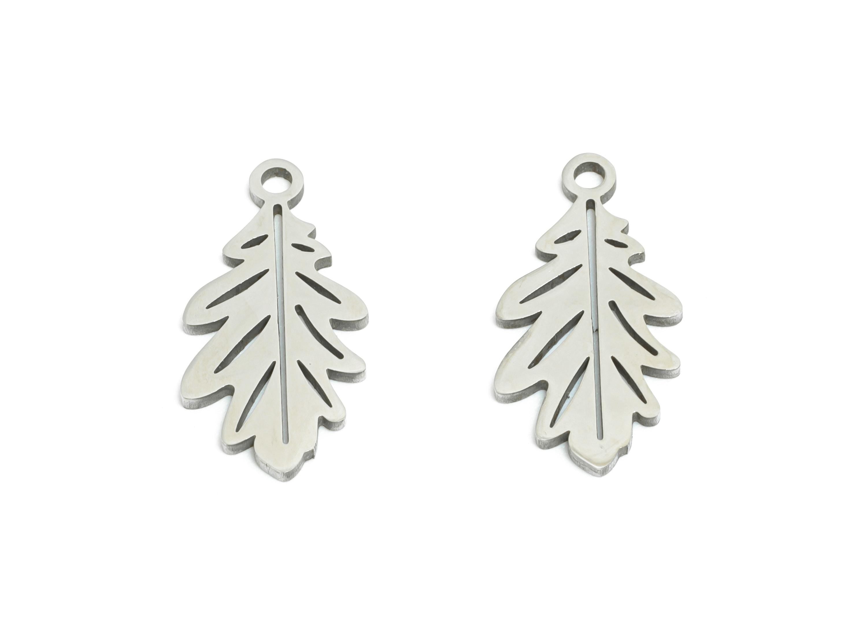 Steel Leaf Charms - Minimalist Nature Theme Jewelry - Laser Cut Steel Leaf Botanical Charm - Simple Plant Jewelry - 17.8x8.9x0.98mm - SS2367 - DOMEDBAZAAR