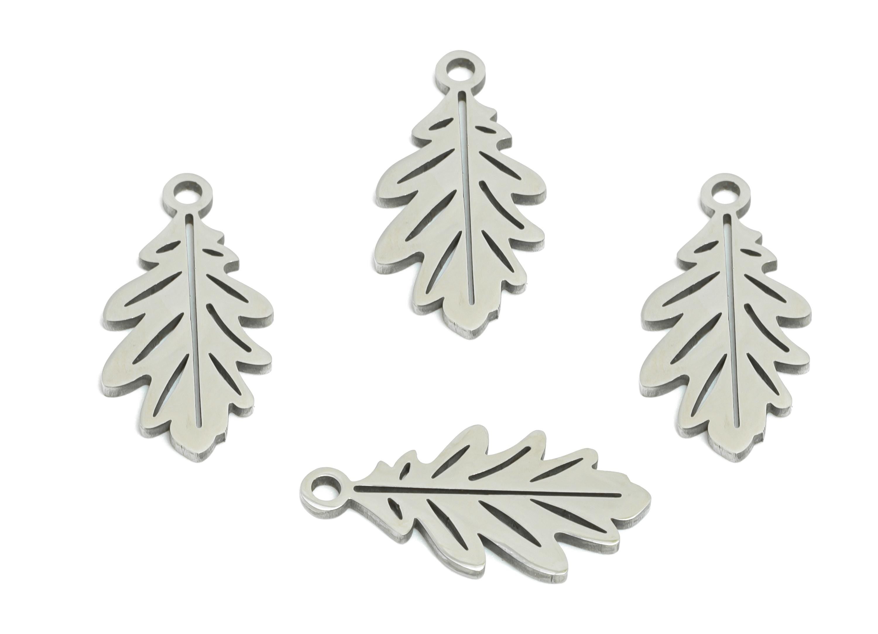 Steel Leaf Charms - Minimalist Nature Theme Jewelry - Laser Cut Steel Leaf Botanical Charm - Simple Plant Jewelry - 17.8x8.9x0.98mm - SS2367 - DOMEDBAZAAR