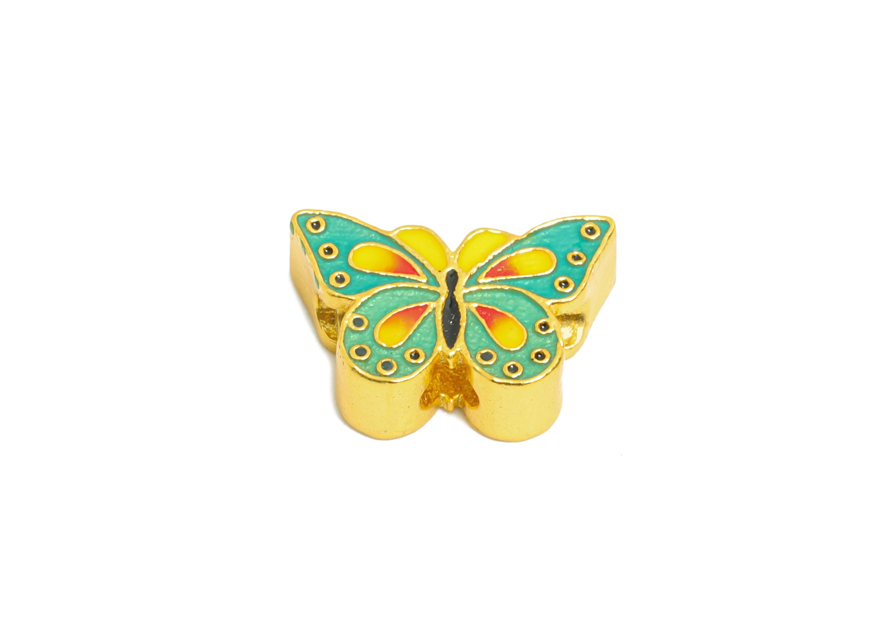 Brass Enamel Butterfly Bead - Multicolor Butterfly Bead - Gold Butterfly Charm for Bracelets - 24K Real Gold Plated - 7x11x3.69mm - RGP11001