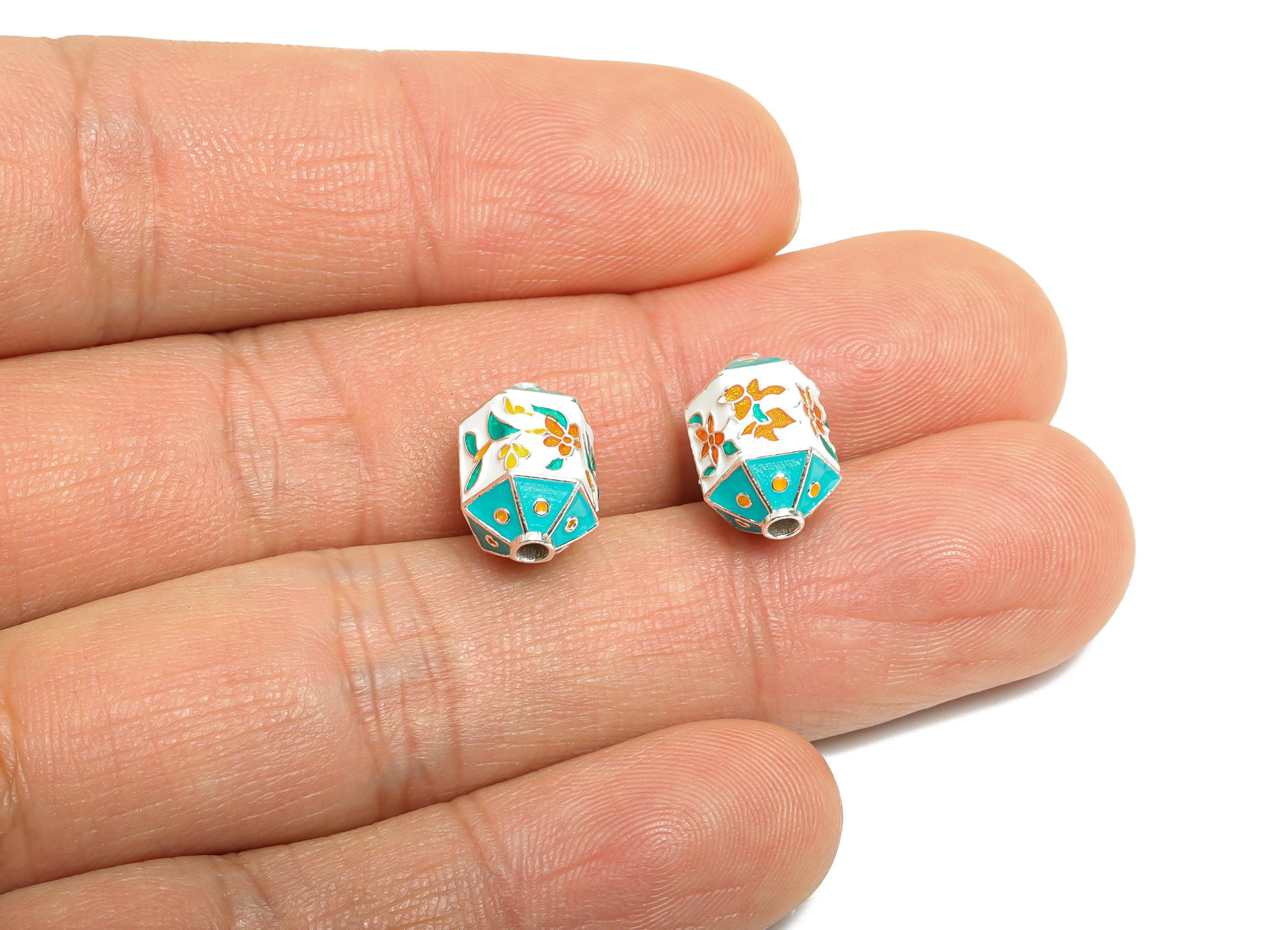 Brass Artisan Floral Bead - Enamel Cloisonné Bead - Colorful Flower Handmade Floral Enamel Bead - 24K Real Gold Plated - 12x7x7mm - RGP10988 - DOMEDBAZAAR