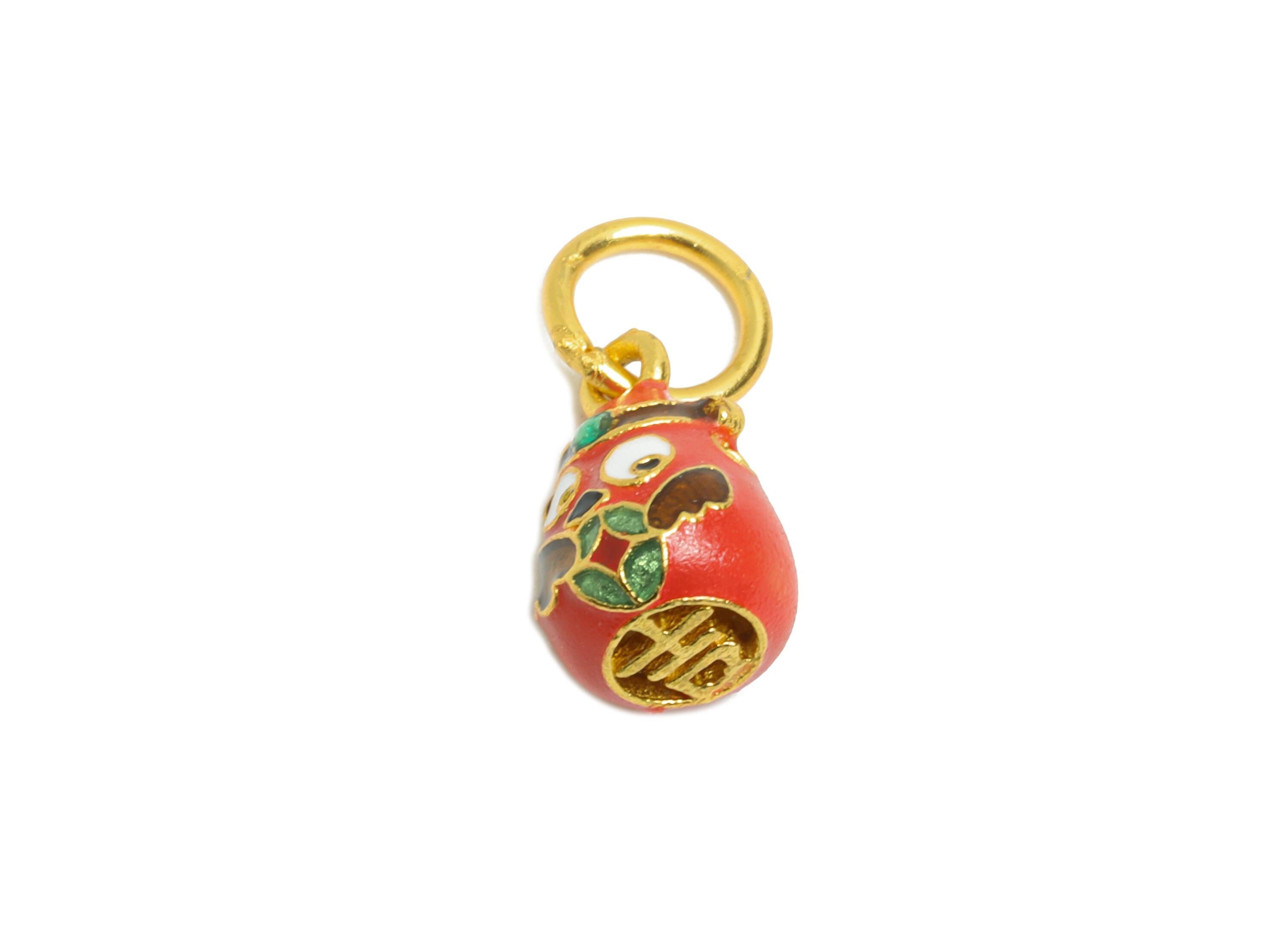 Brass Enamel Gourd Charm - Vintage Cloisonné Pendant - Artisan Bohemian Lucky Charm for Jewelry - 24K Real Gold Plated - 9x5x5mm- RGP10995