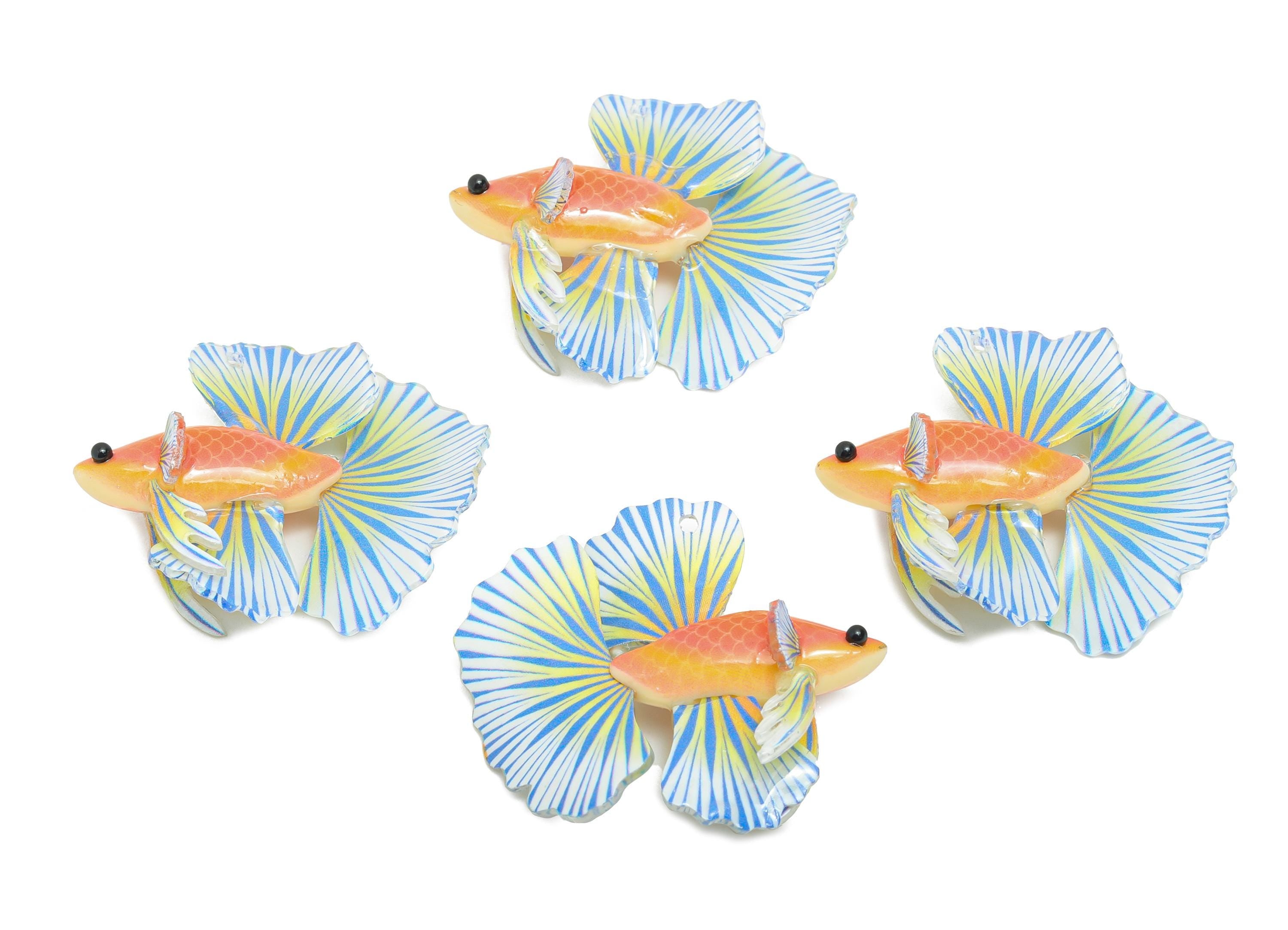 Heat Shrink Resin Tropical Fish - Shrinkable Resin Fish Figurine - Resin Fish Earring Charm - Dainty Fish Charm - 36.9x35x12.7mm - AC2678 - DOMEDBAZAAR
