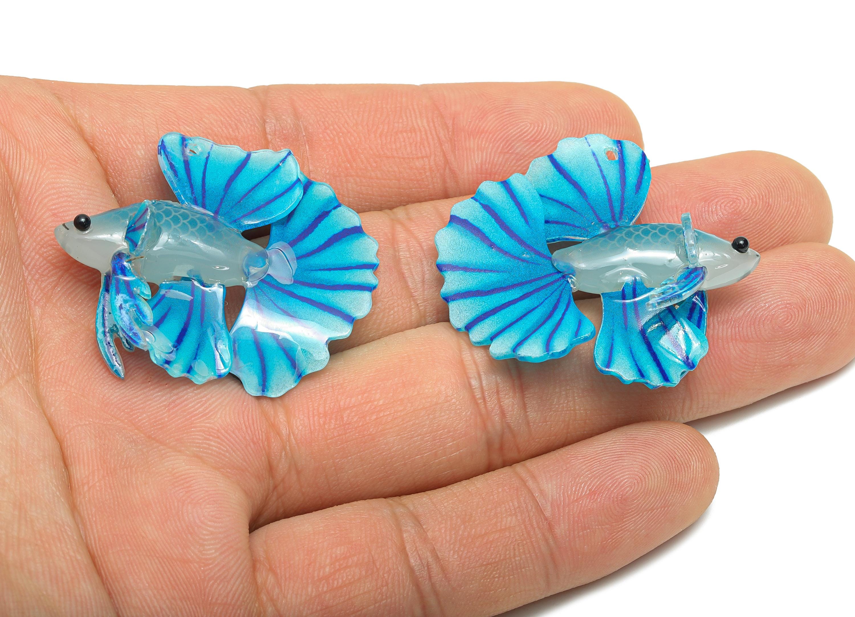 Heat Shrink Resin Tropical Fish - Shrinkable Resin Fish Figurine - Resin Fish Earring Charm - Dainty Fish Charm - 37.3x34.6x13.05mm - AC2682 - DOMEDBAZAAR