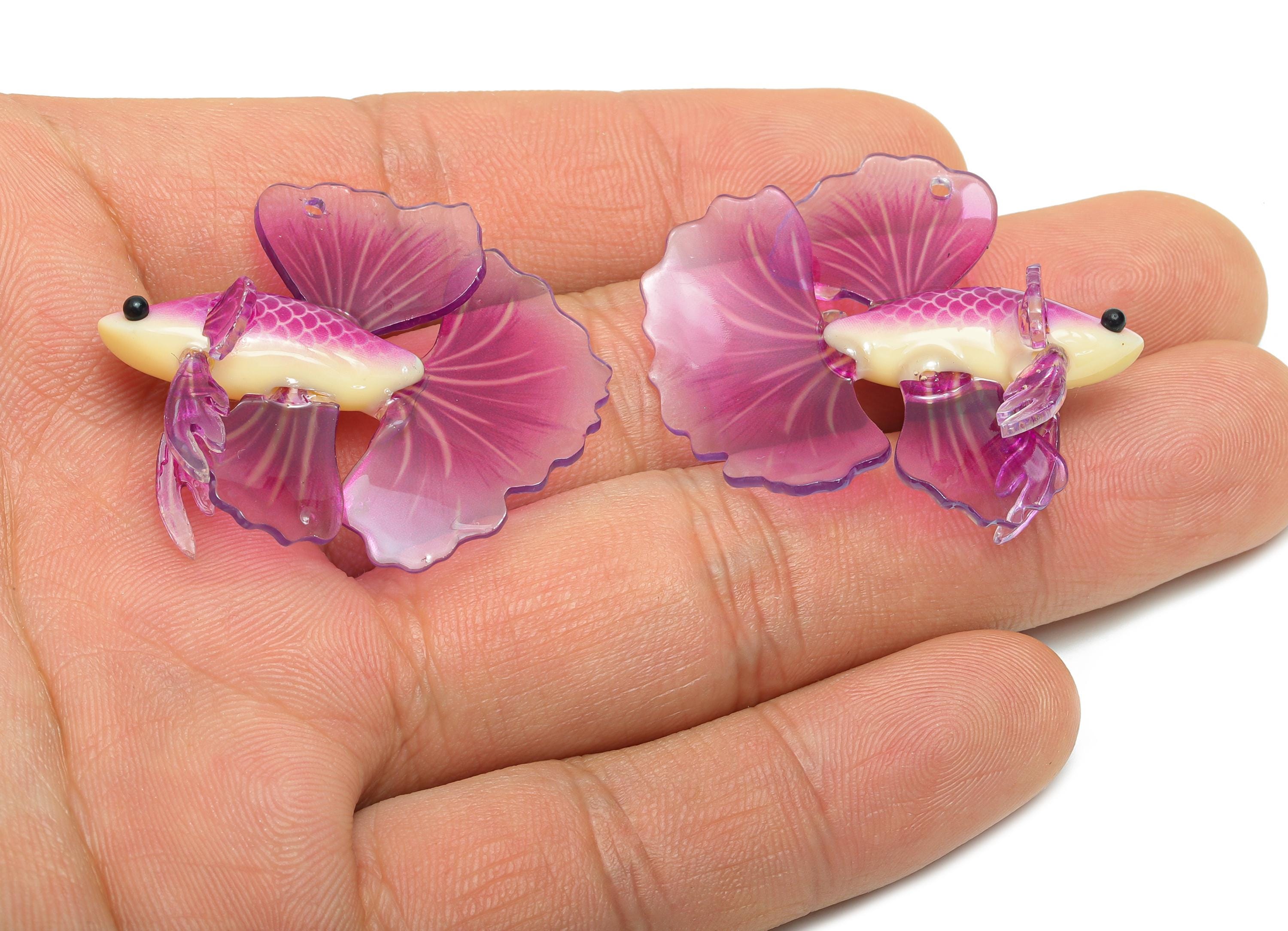 Heat Shrink Resin Tropical Fish - Shrinkable Resin Fish Figurine - Resin Fish Earring Charm - Dainty Fish Charm - 36.6x34.6x12.8mm - AC2683 - DOMEDBAZAAR