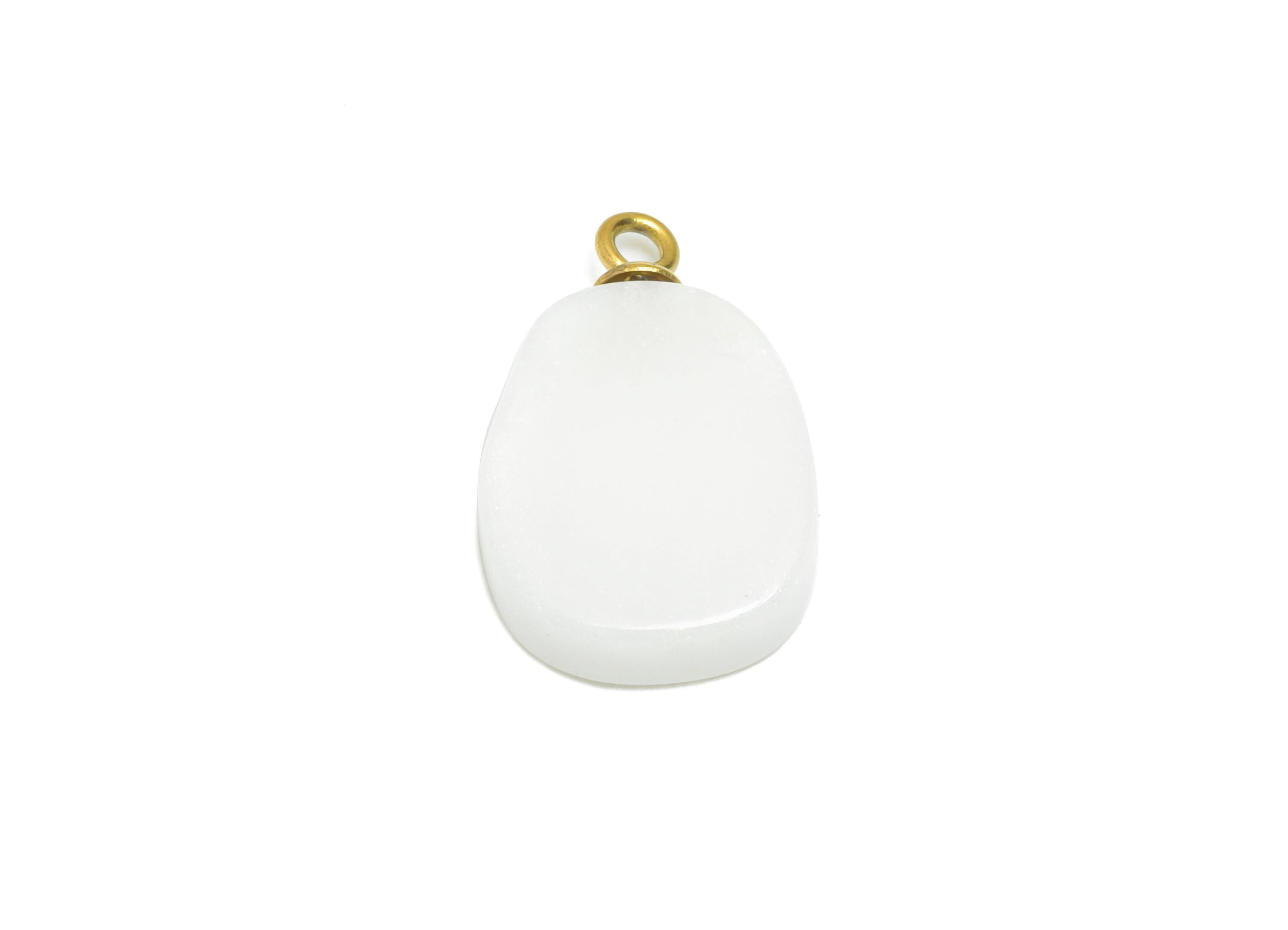 Natural Stone Charms - Steel Smooth Stone Necklace Pendant - Unique Gemstone DIY Jewelry - 18K Gold Vacuum Plated - 17.9x11.2x3.6mm - NS2999