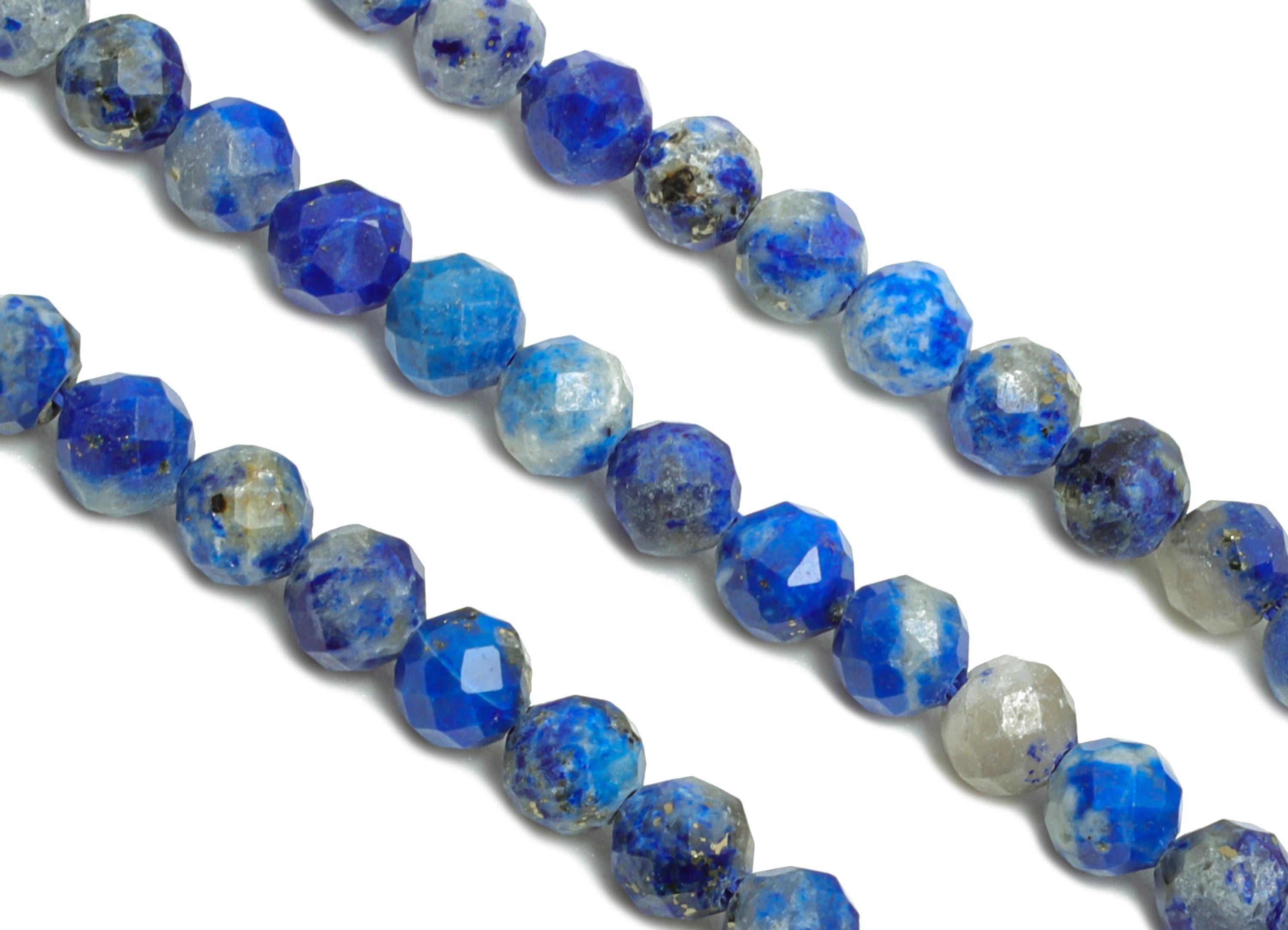 3mm Lapis Lazuli Natural Stone Bead - Faceted Round Bead 15.5 inch /Strand - Crafting Gemstone Beads - Chic Beads for DIY Jewelry - NS3107